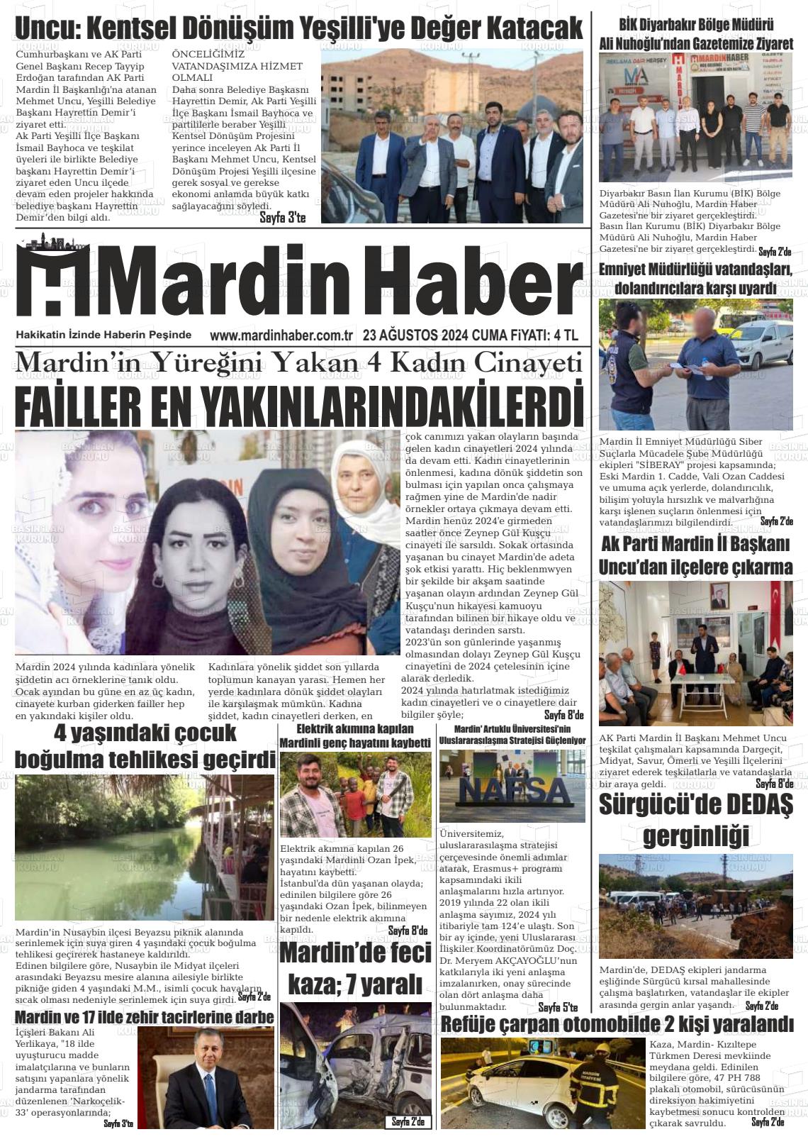 23 Ağustos 2024 Mardin Haber Gazete Manşeti