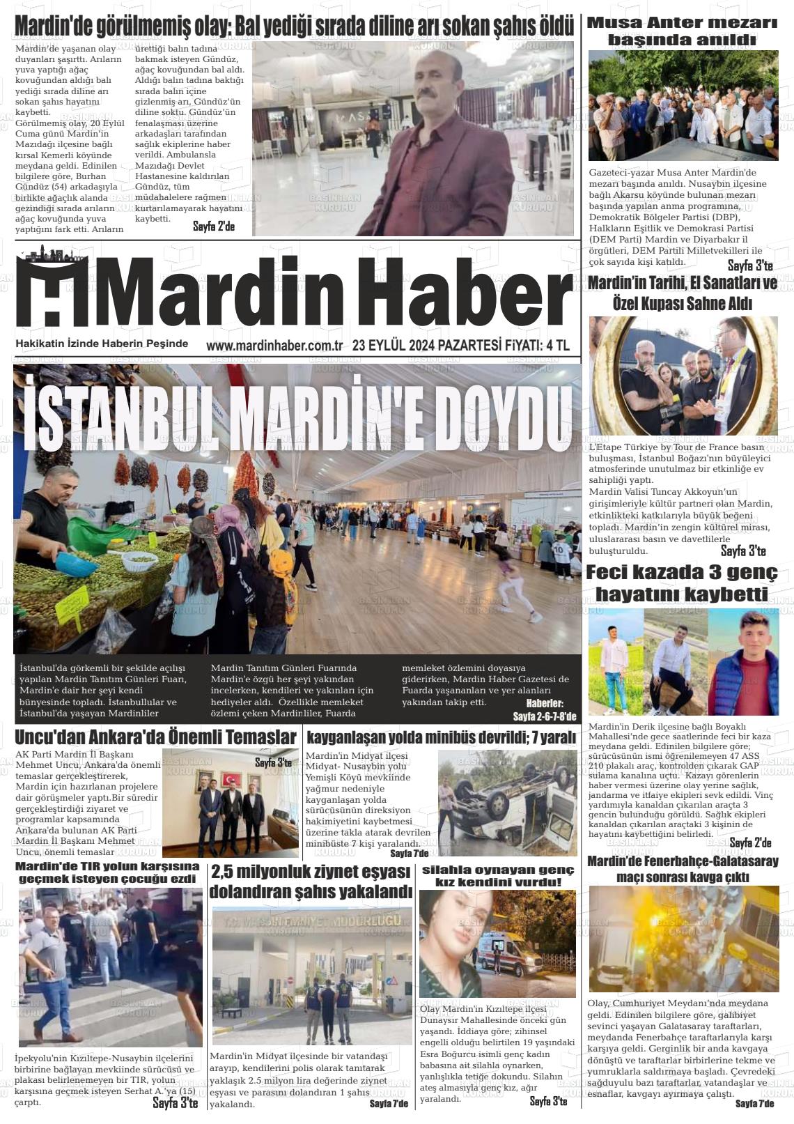 24 Eylül 2024 Mardin Haber Gazete Manşeti