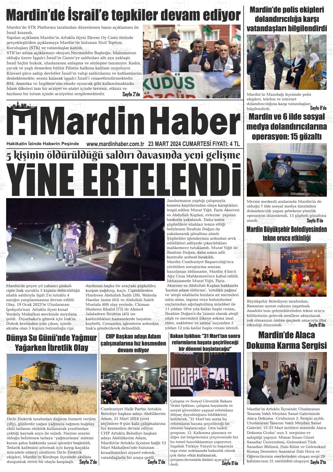 23 Mart 2024 Mardin Haber Gazete Manşeti