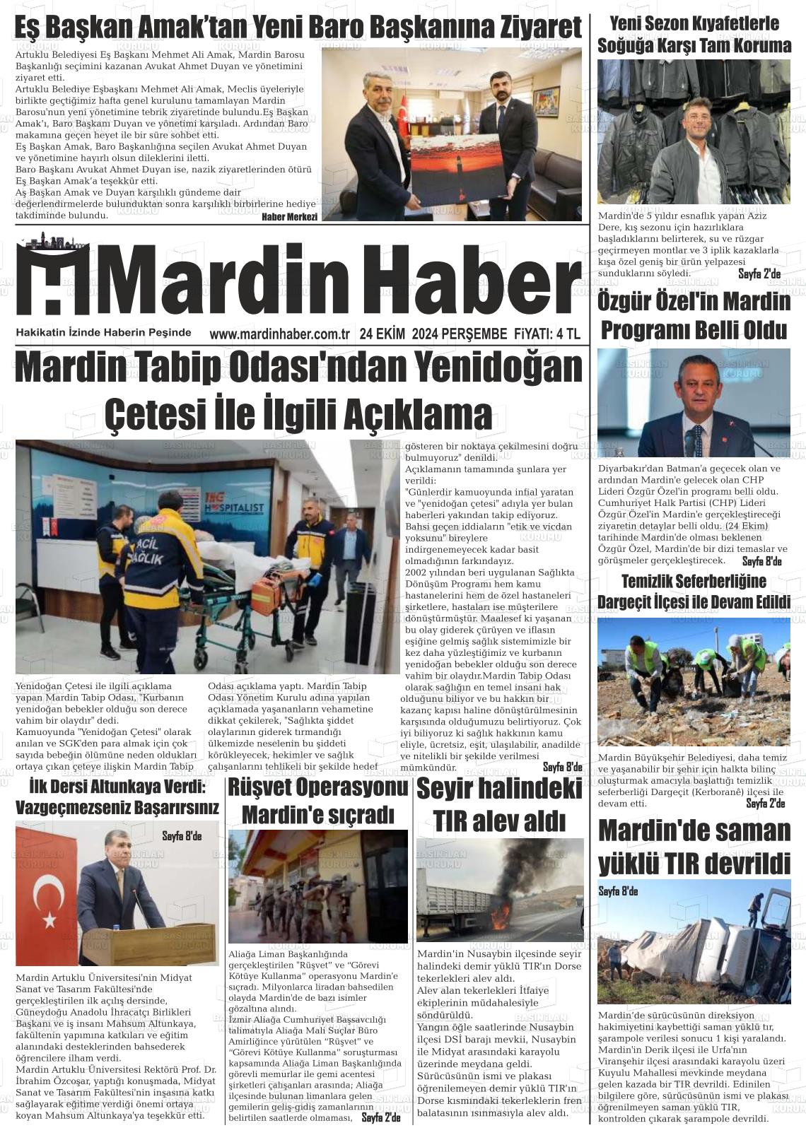 24 Ekim 2024 Mardin Haber Gazete Manşeti