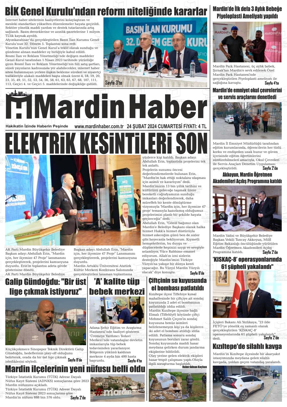 24 Şubat 2024 Mardin Haber Gazete Manşeti