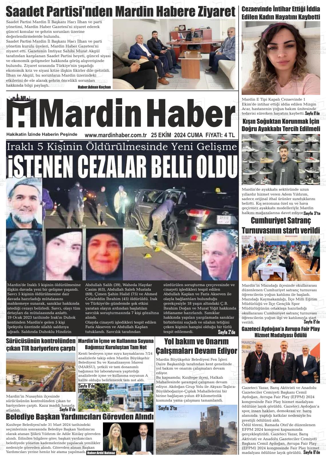 25 Ekim 2024 Mardin Haber Gazete Manşeti