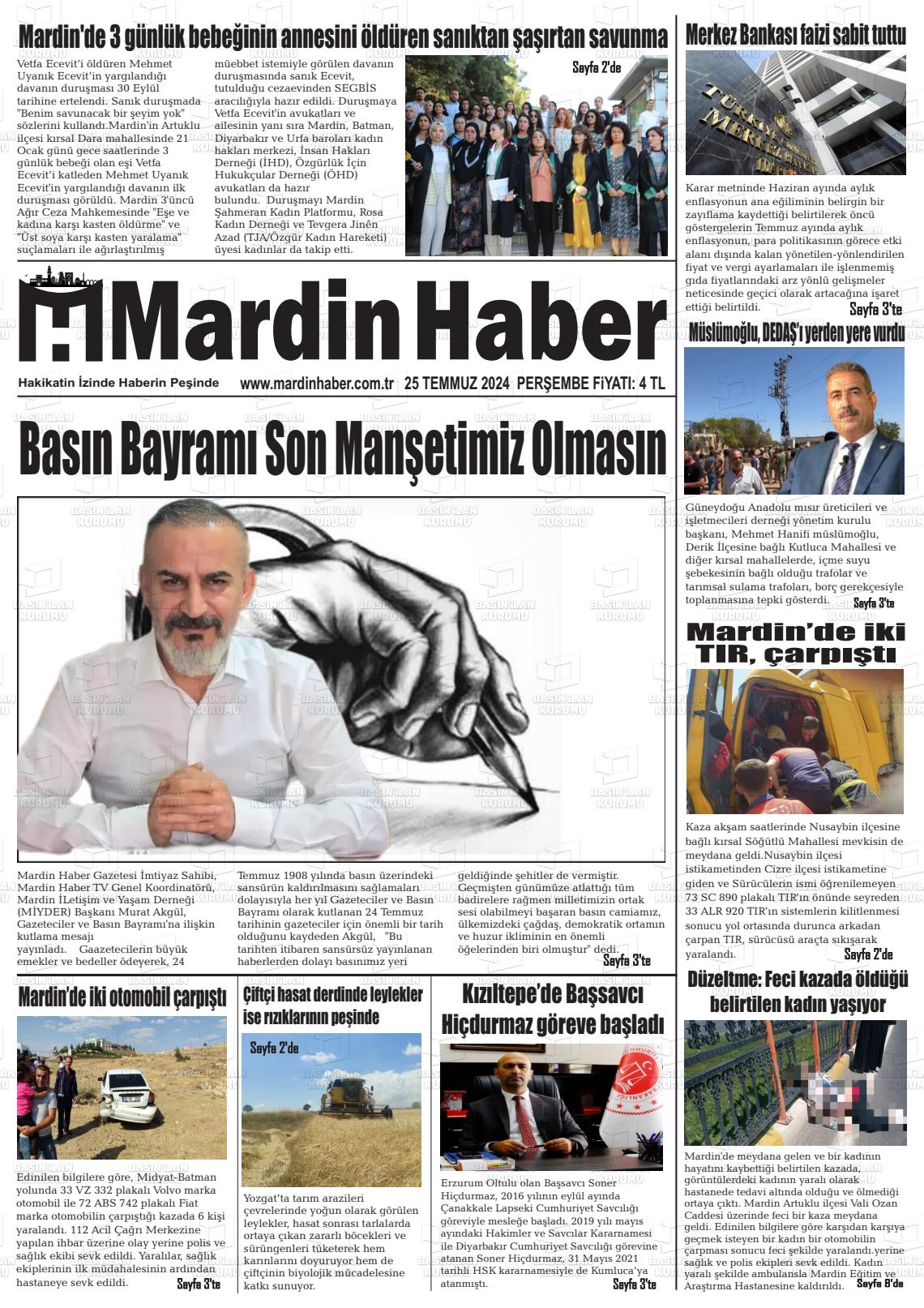 25 Temmuz 2024 Mardin Haber Gazete Manşeti