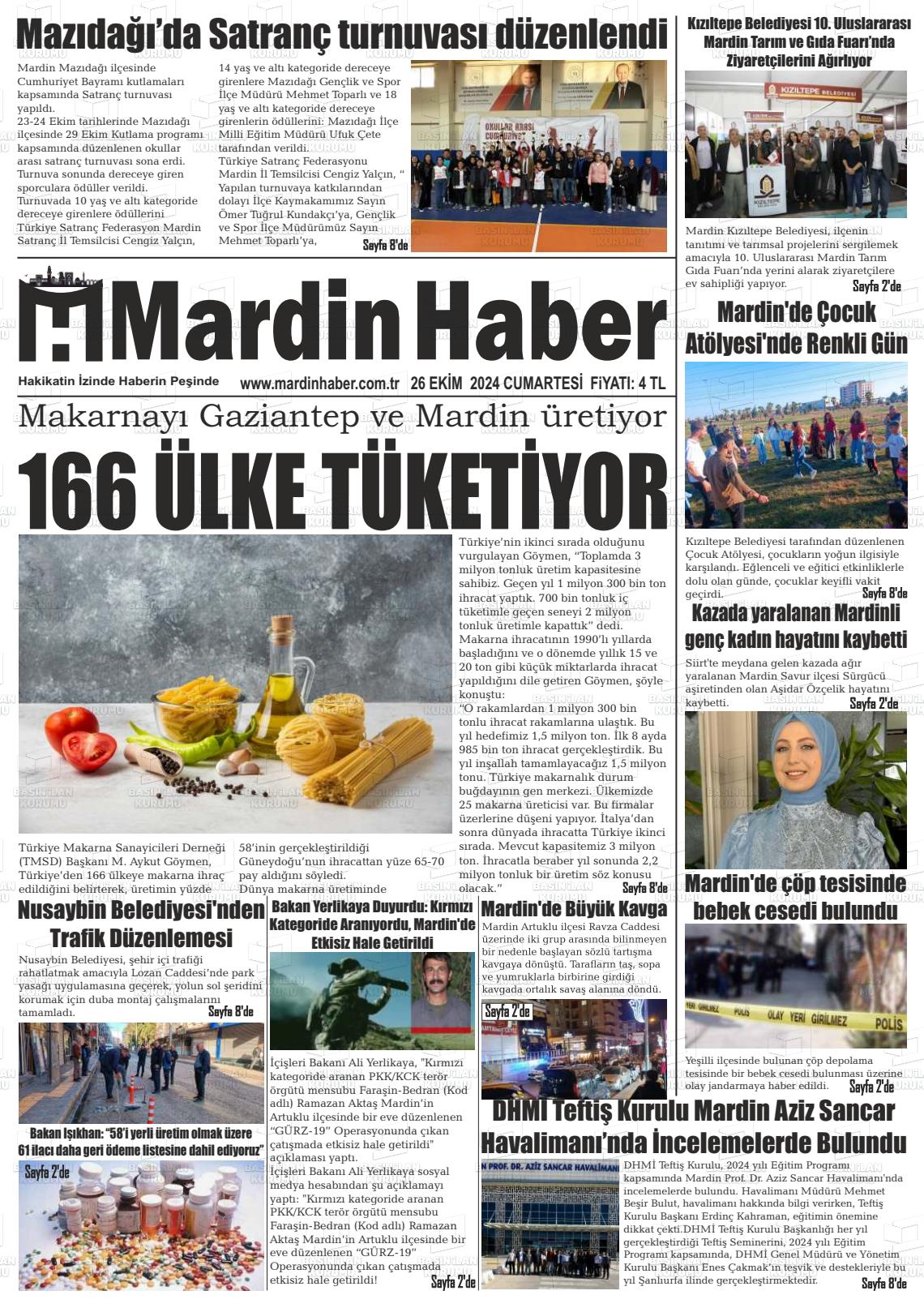 26 Ekim 2024 Mardin Haber Gazete Manşeti