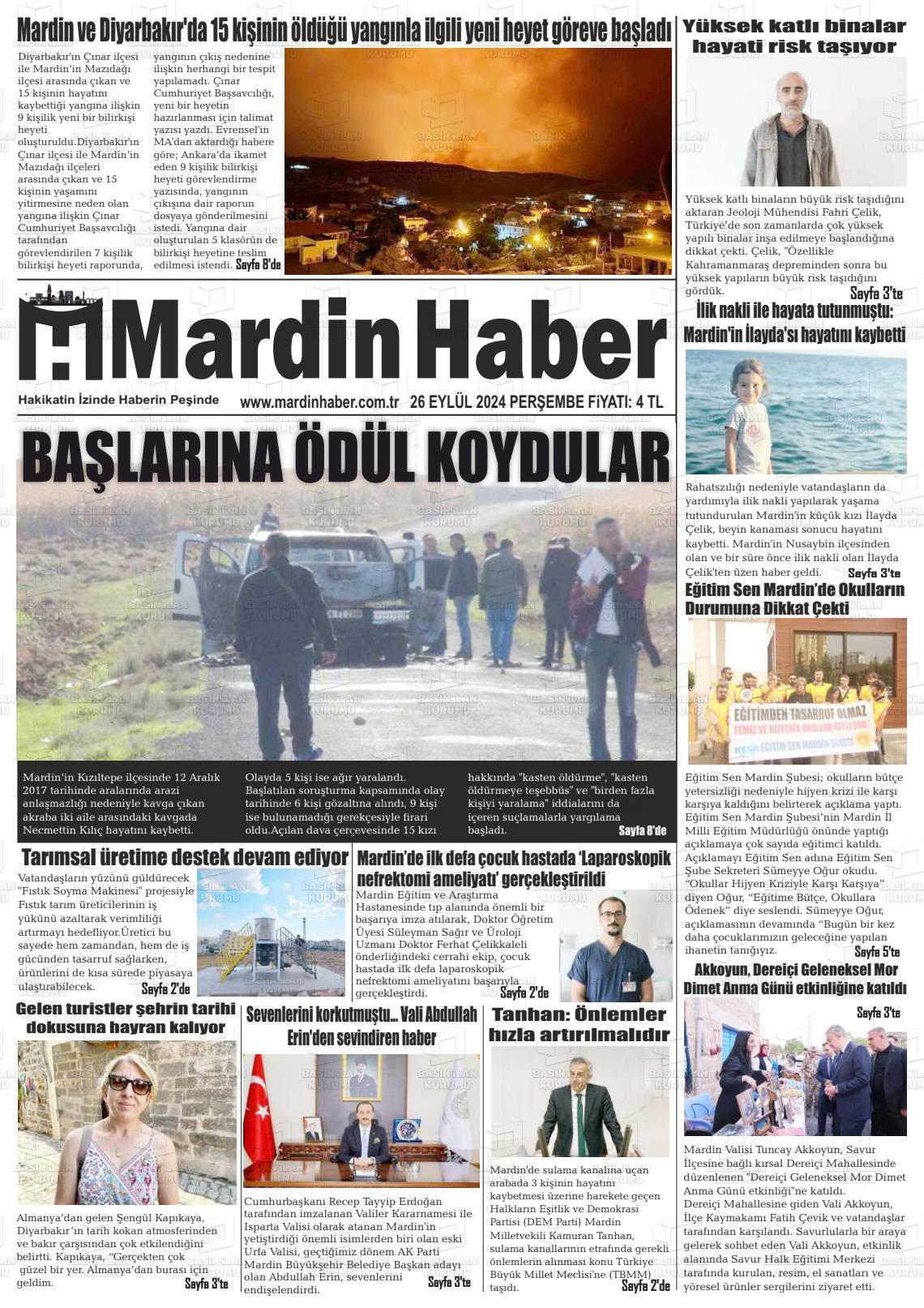 26 Eylül 2024 Mardin Haber Gazete Manşeti