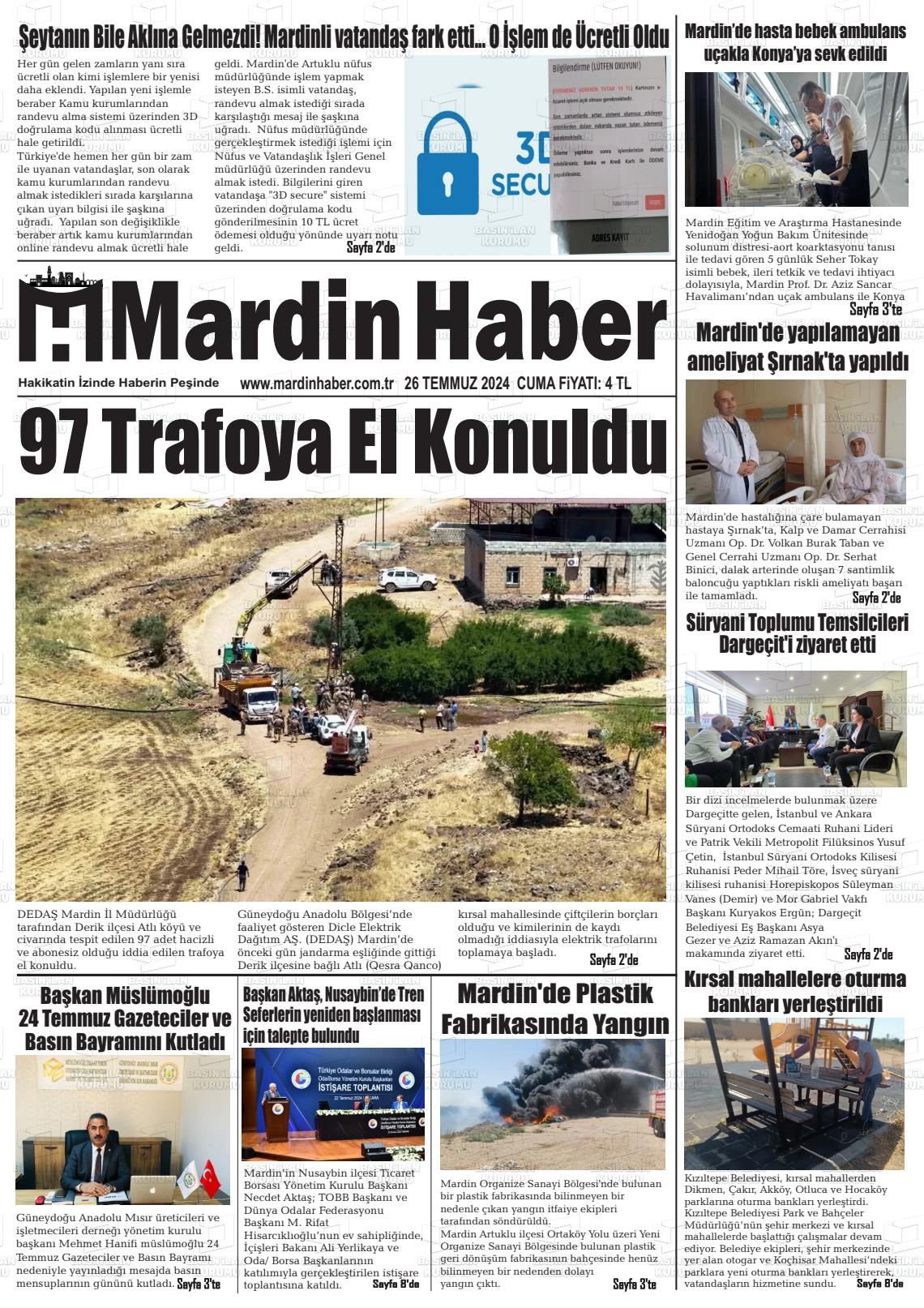 27 Temmuz 2024 Mardin Haber Gazete Manşeti