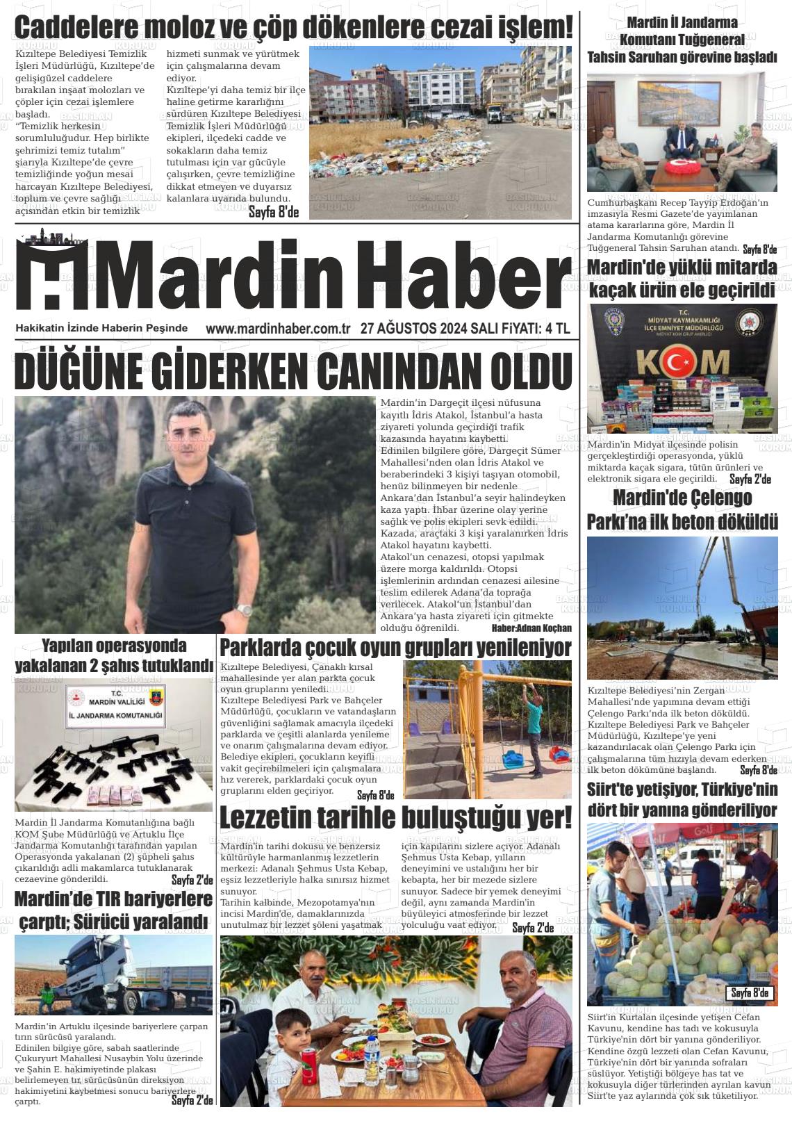 27 Ağustos 2024 Mardin Haber Gazete Manşeti