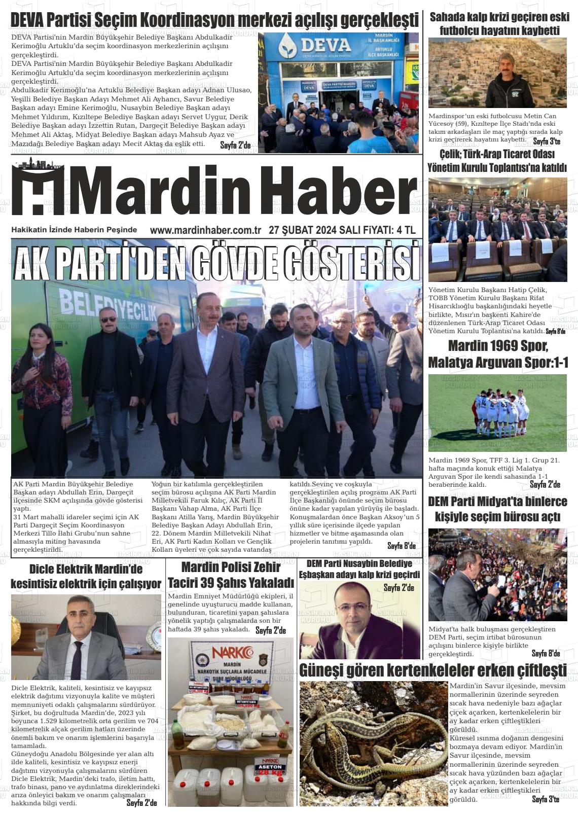 27 Şubat 2024 Mardin Haber Gazete Manşeti