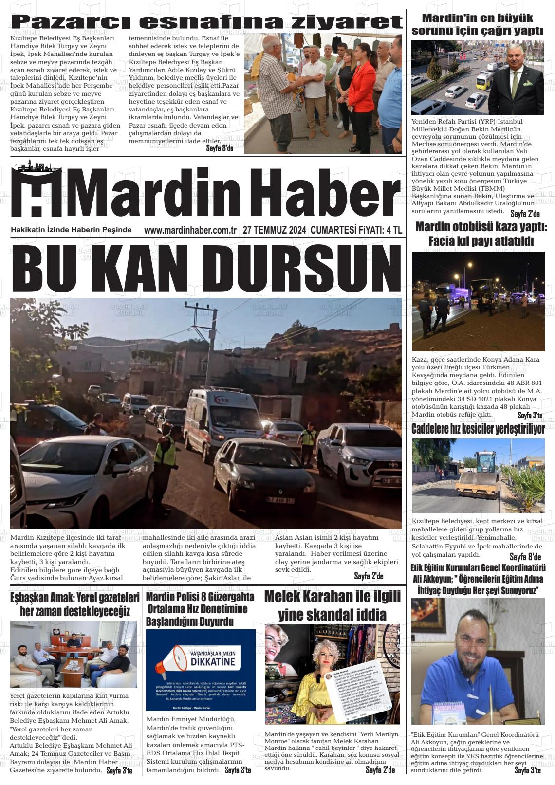 27 Temmuz 2024 Mardin Haber Gazete Manşeti