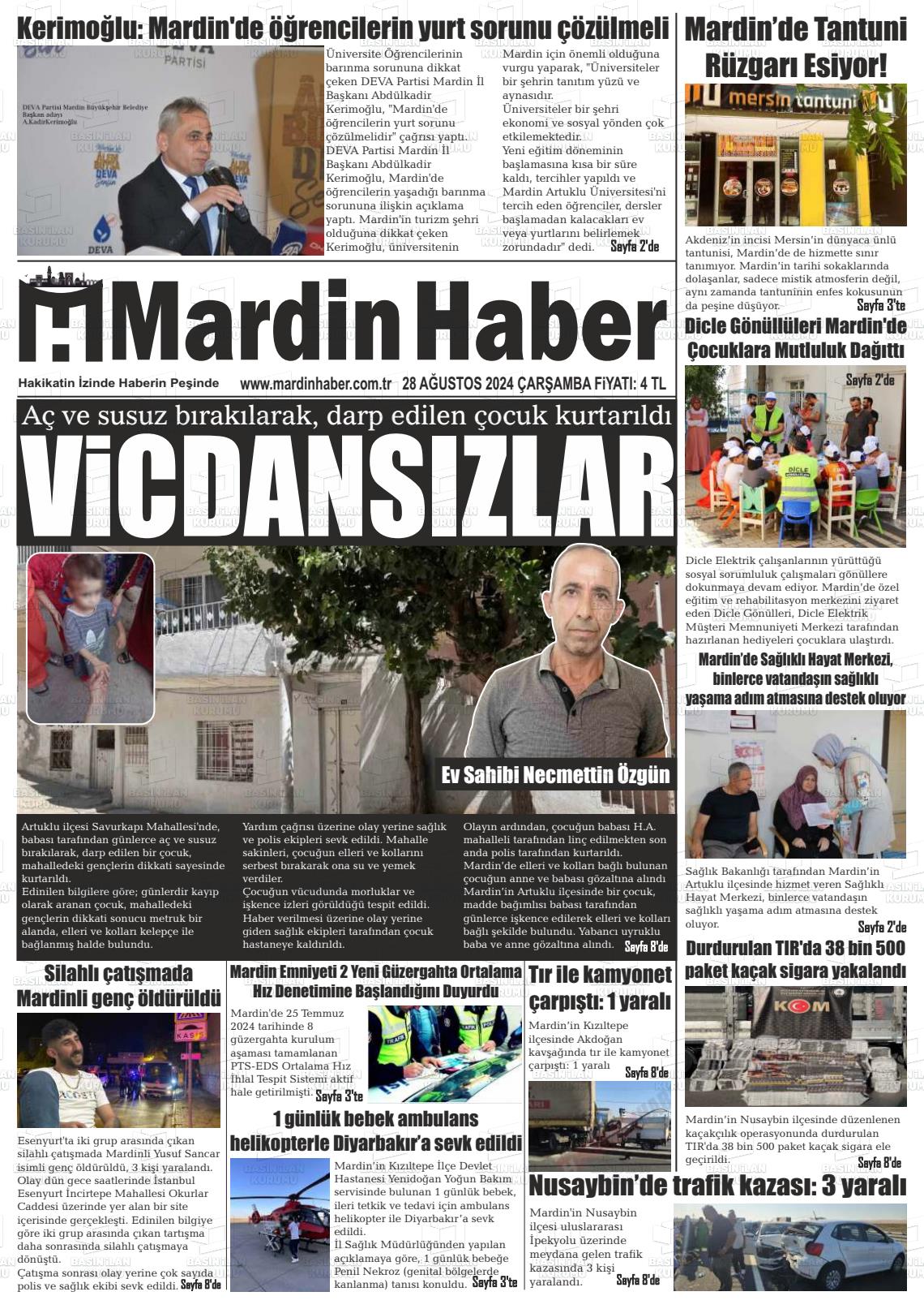 28 Ağustos 2024 Mardin Haber Gazete Manşeti