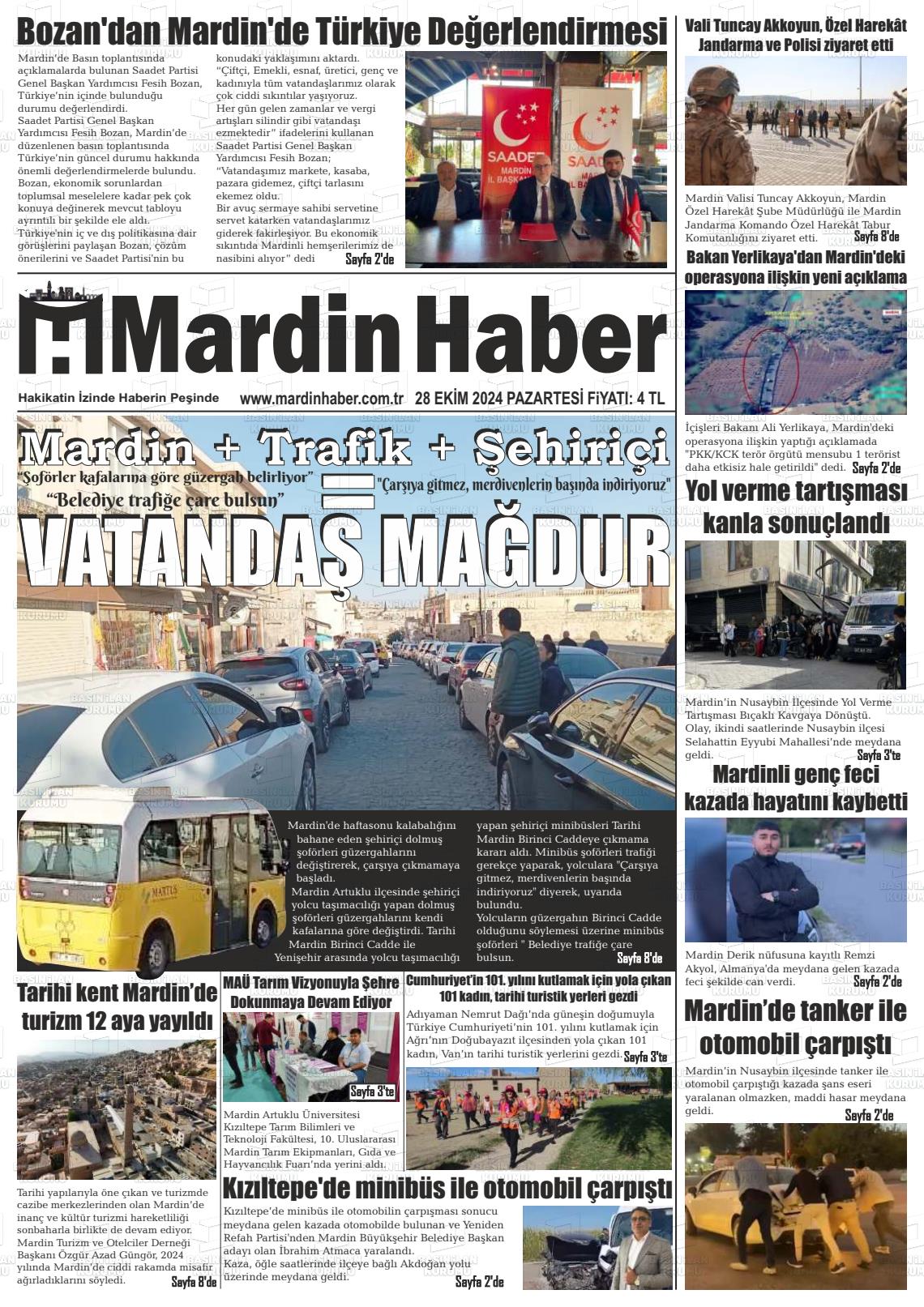 28 Ekim 2024 Mardin Haber Gazete Manşeti