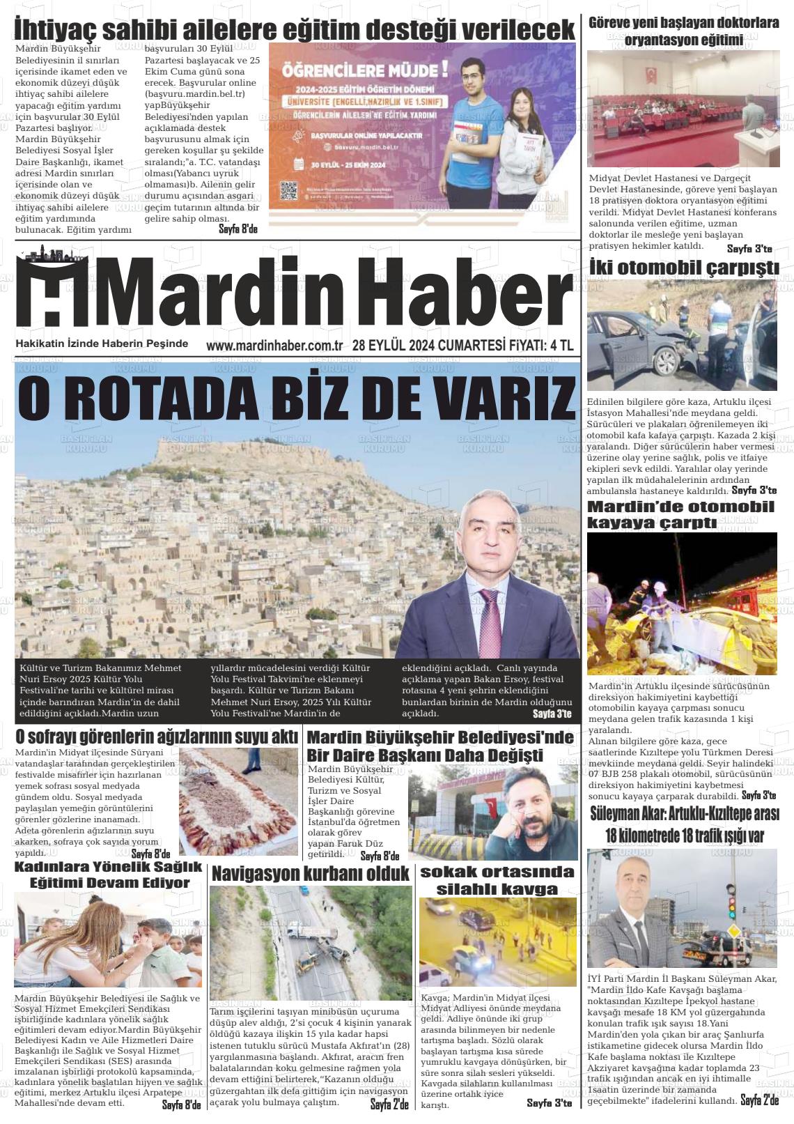 28 Eylül 2024 Mardin Haber Gazete Manşeti