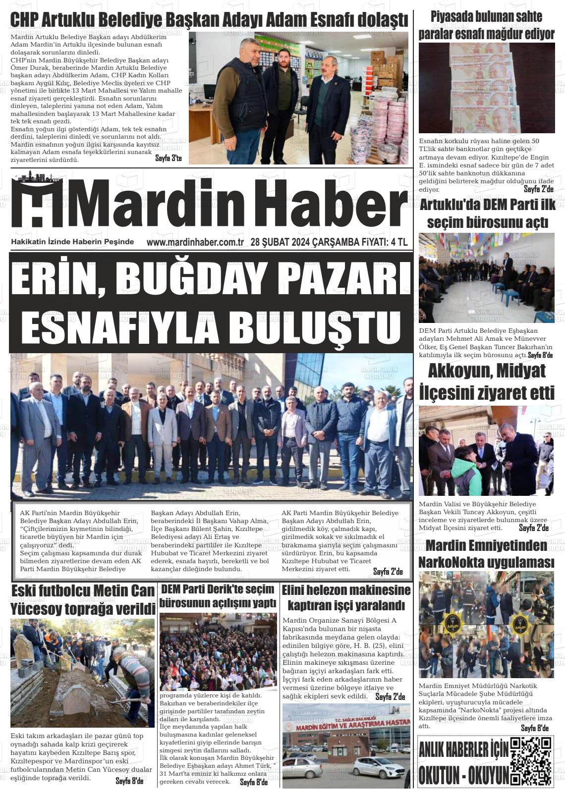 28 Şubat 2024 Mardin Haber Gazete Manşeti