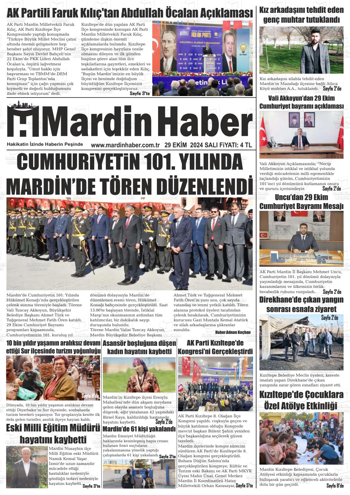 29 Ekim 2024 Mardin Haber Gazete Manşeti