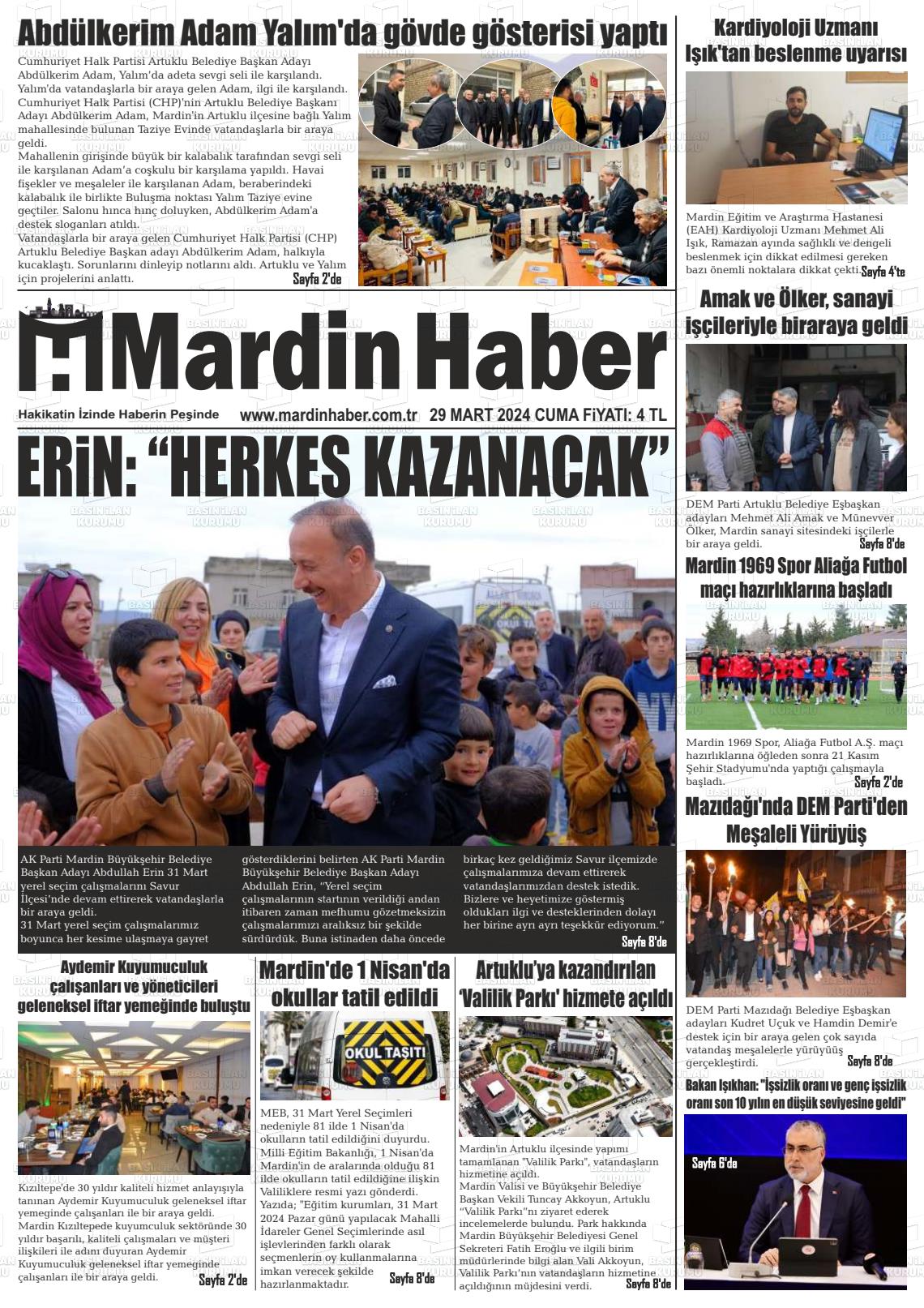 29 Mart 2024 Mardin Haber Gazete Manşeti