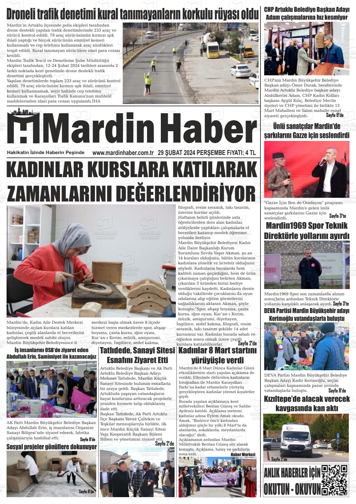 29 Şubat 2024 Mardin Haber Gazete Manşeti