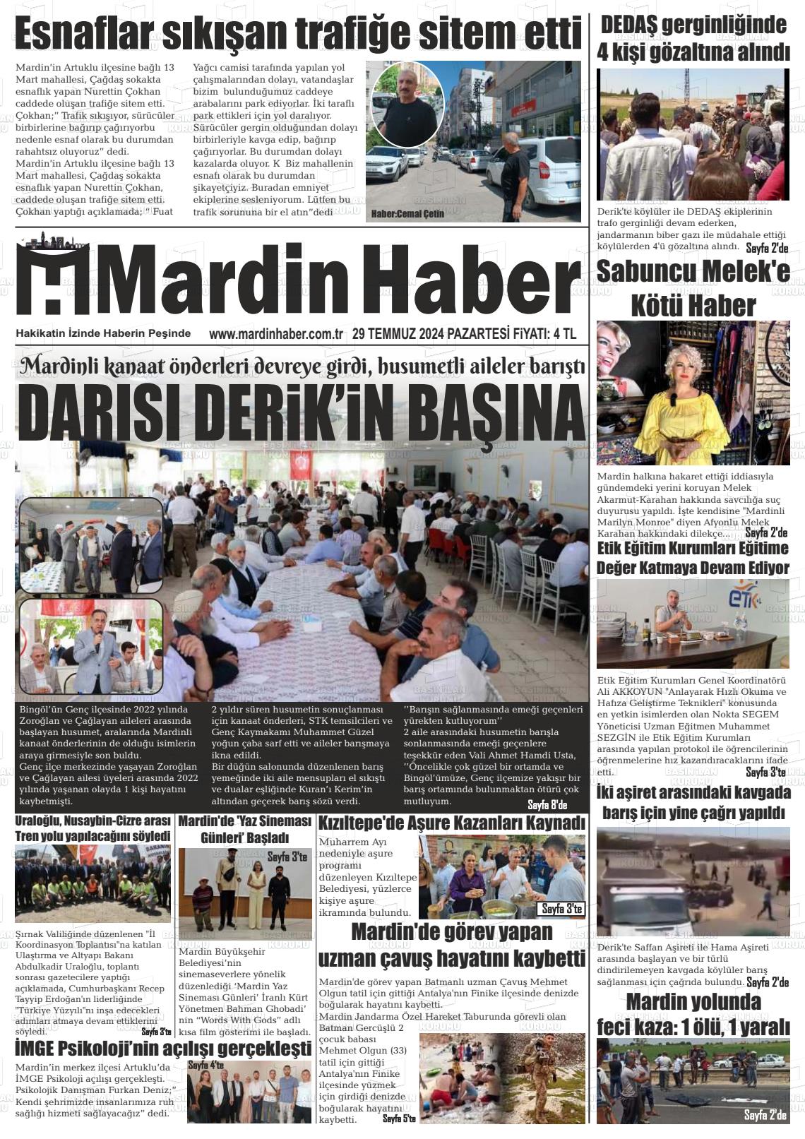 29 Temmuz 2024 Mardin Haber Gazete Manşeti