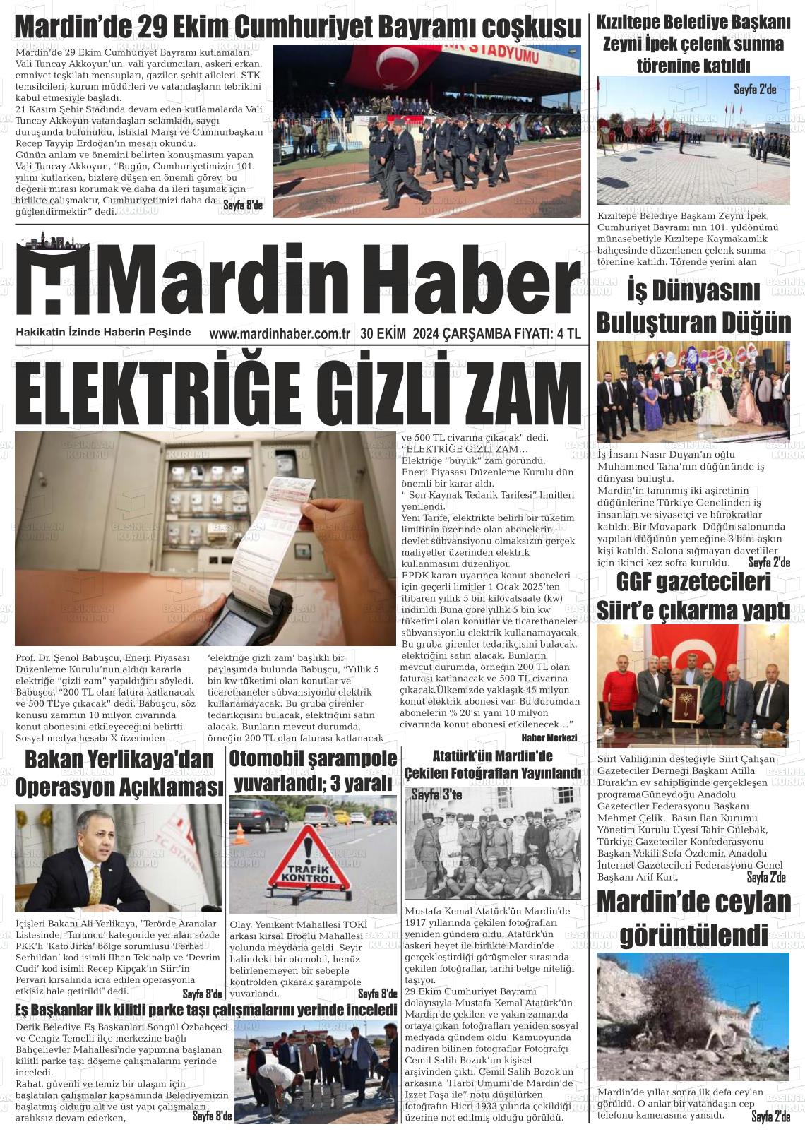 30 Ekim 2024 Mardin Haber Gazete Manşeti