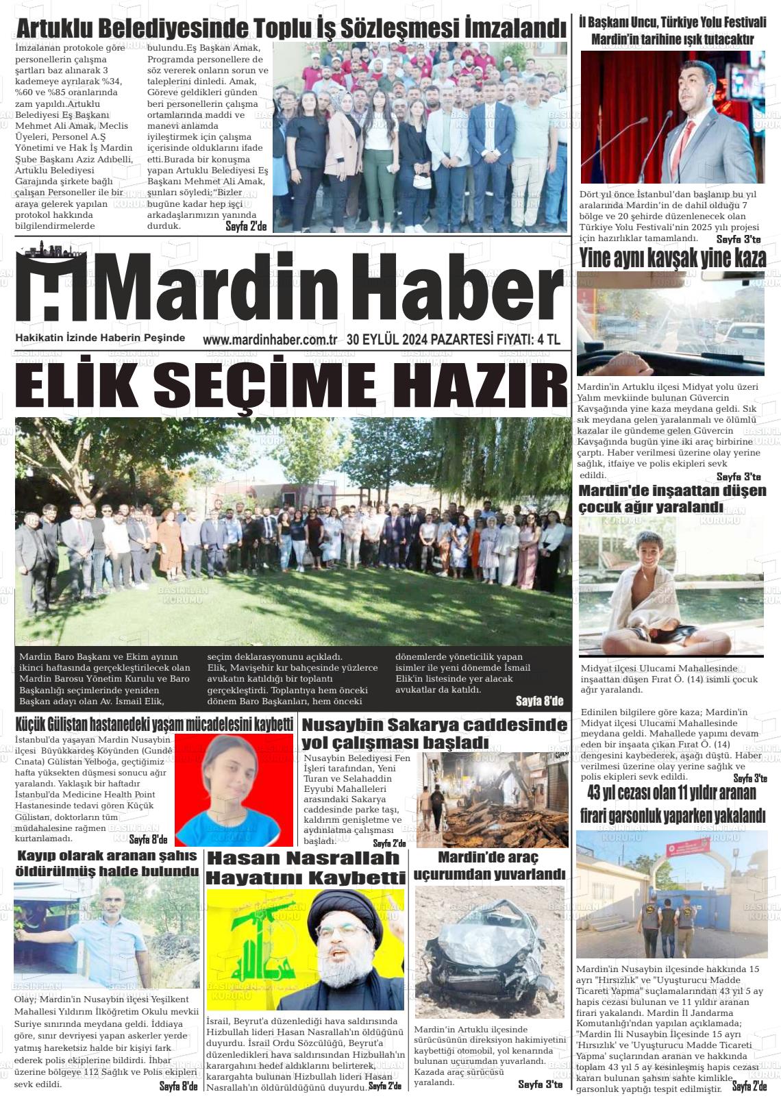 30 Eylül 2024 Mardin Haber Gazete Manşeti