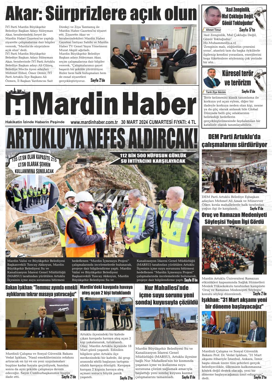 30 Mart 2024 Mardin Haber Gazete Manşeti