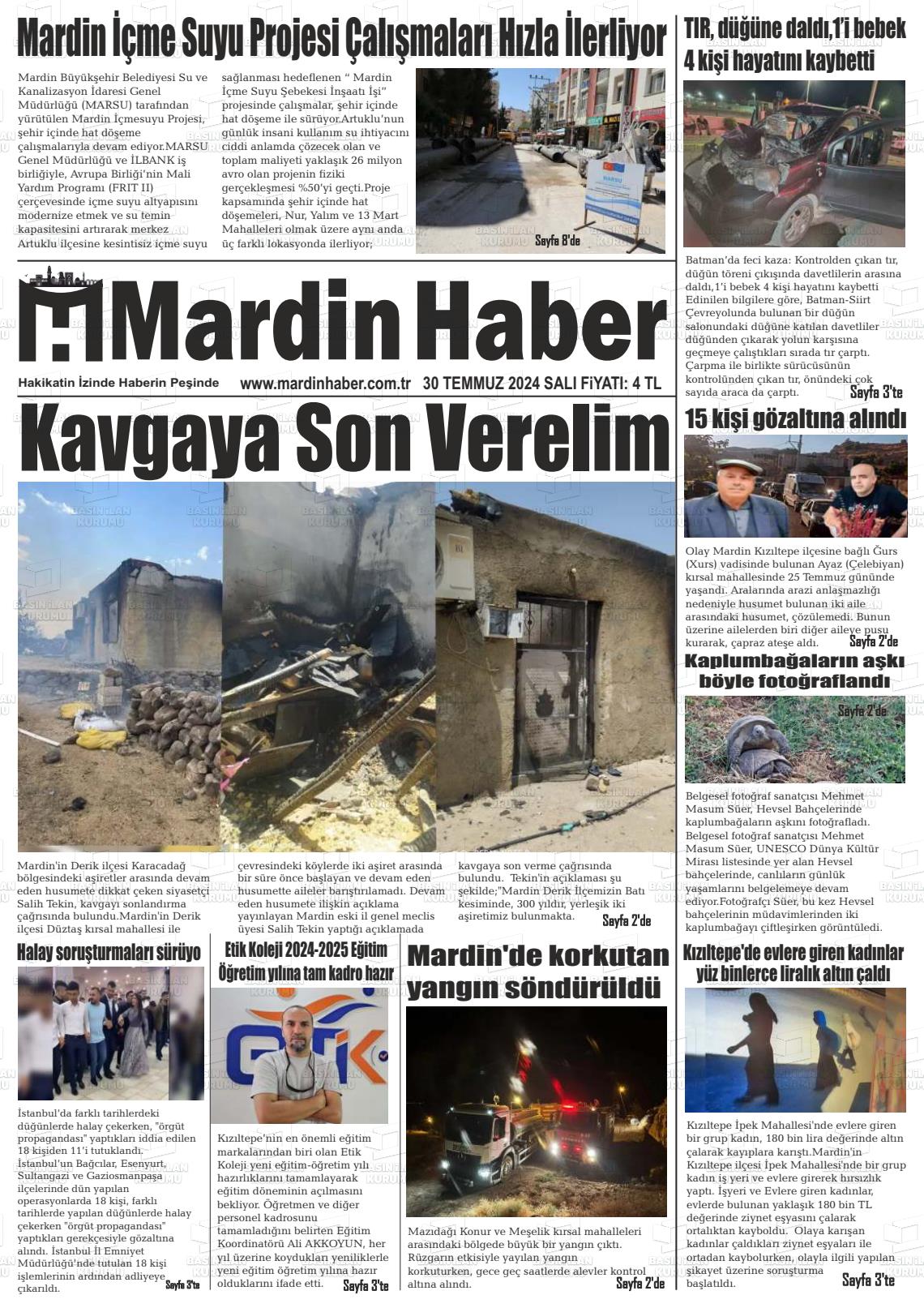 30 Temmuz 2024 Mardin Haber Gazete Manşeti