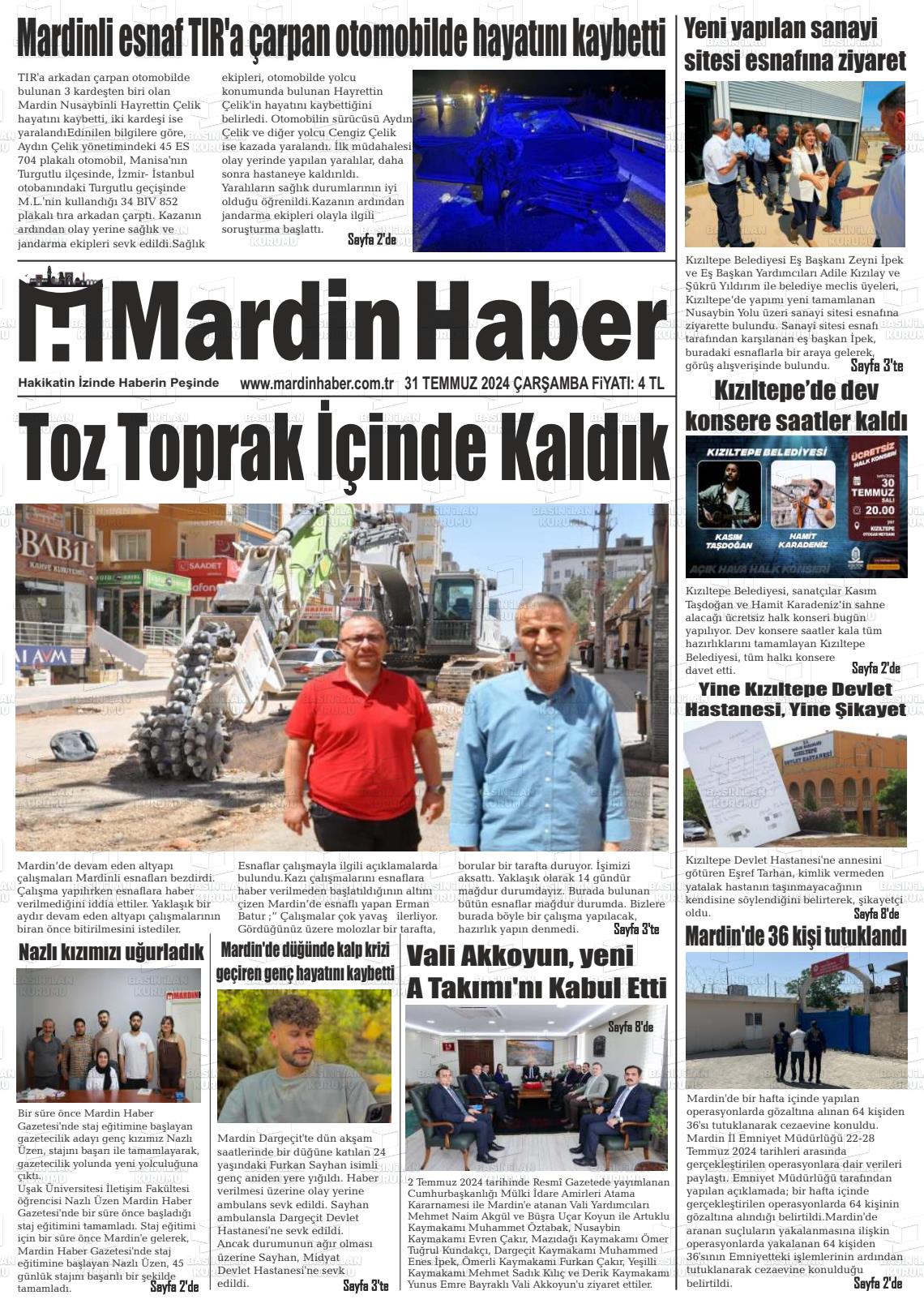 31 Temmuz 2024 Mardin Haber Gazete Manşeti