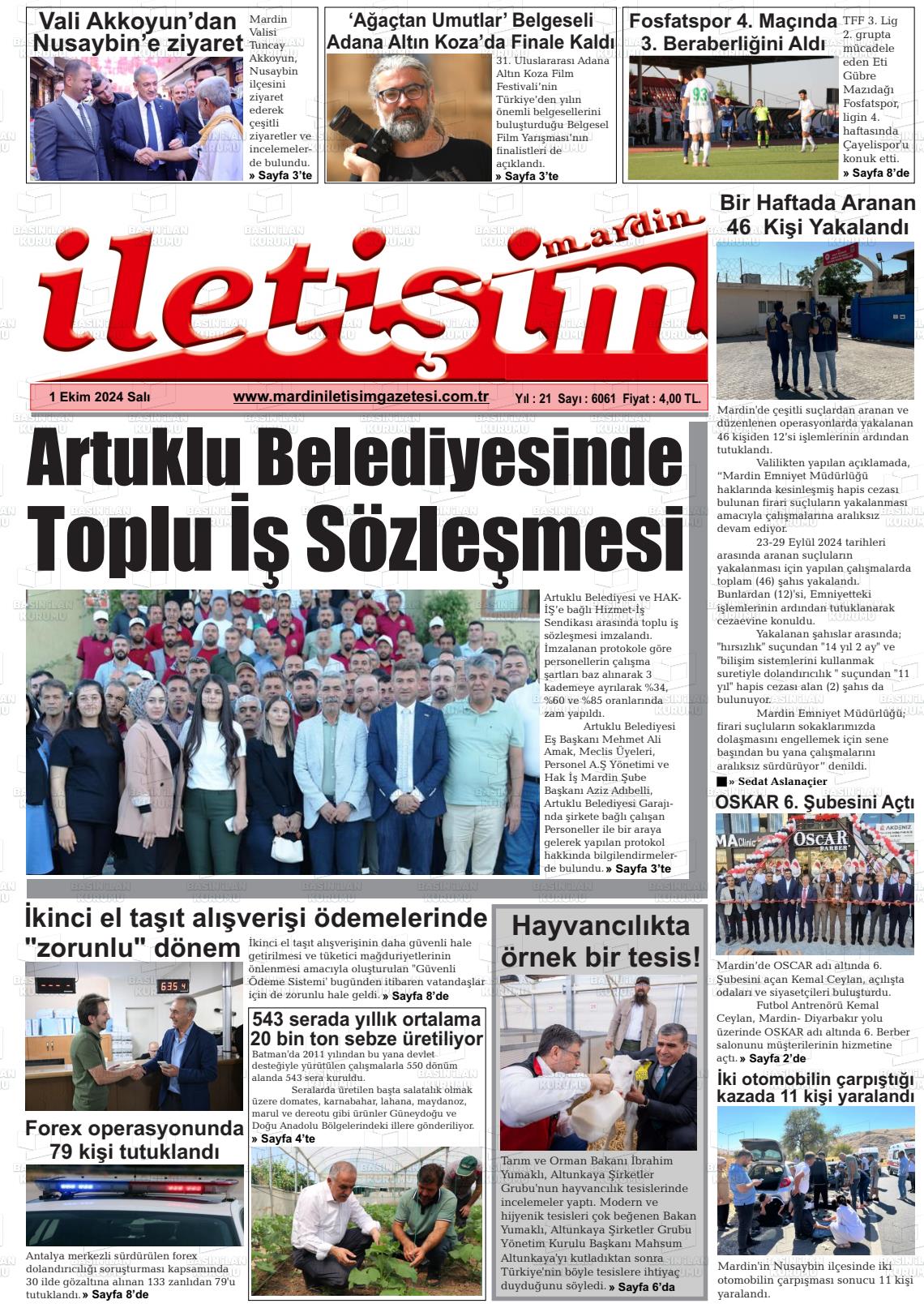 01 Ekim 2024 Mardin İletişim Gazete Manşeti