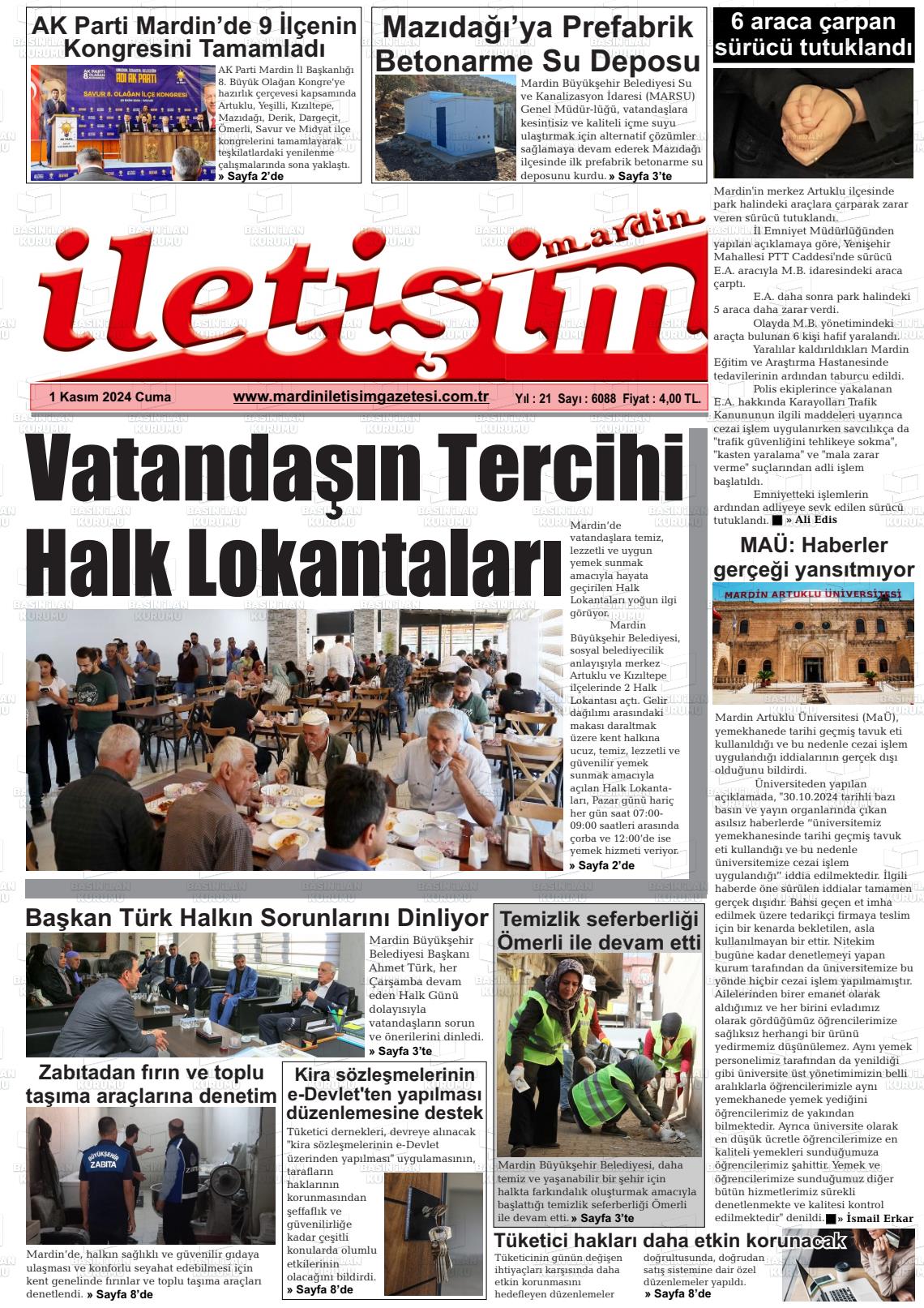 01 Kasım 2024 Mardin İletişim Gazete Manşeti