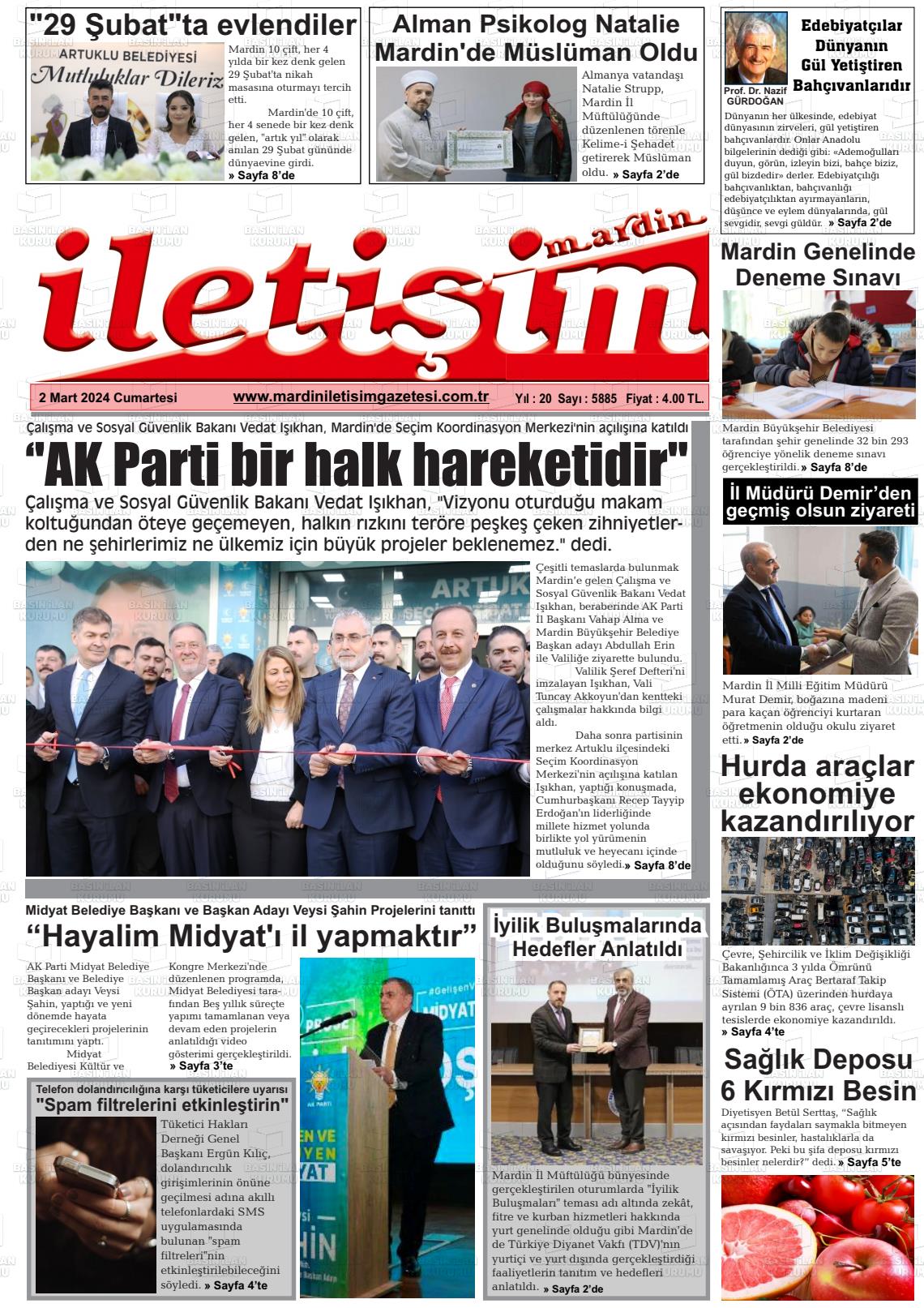 02 Mart 2024 Mardin İletişim Gazete Manşeti