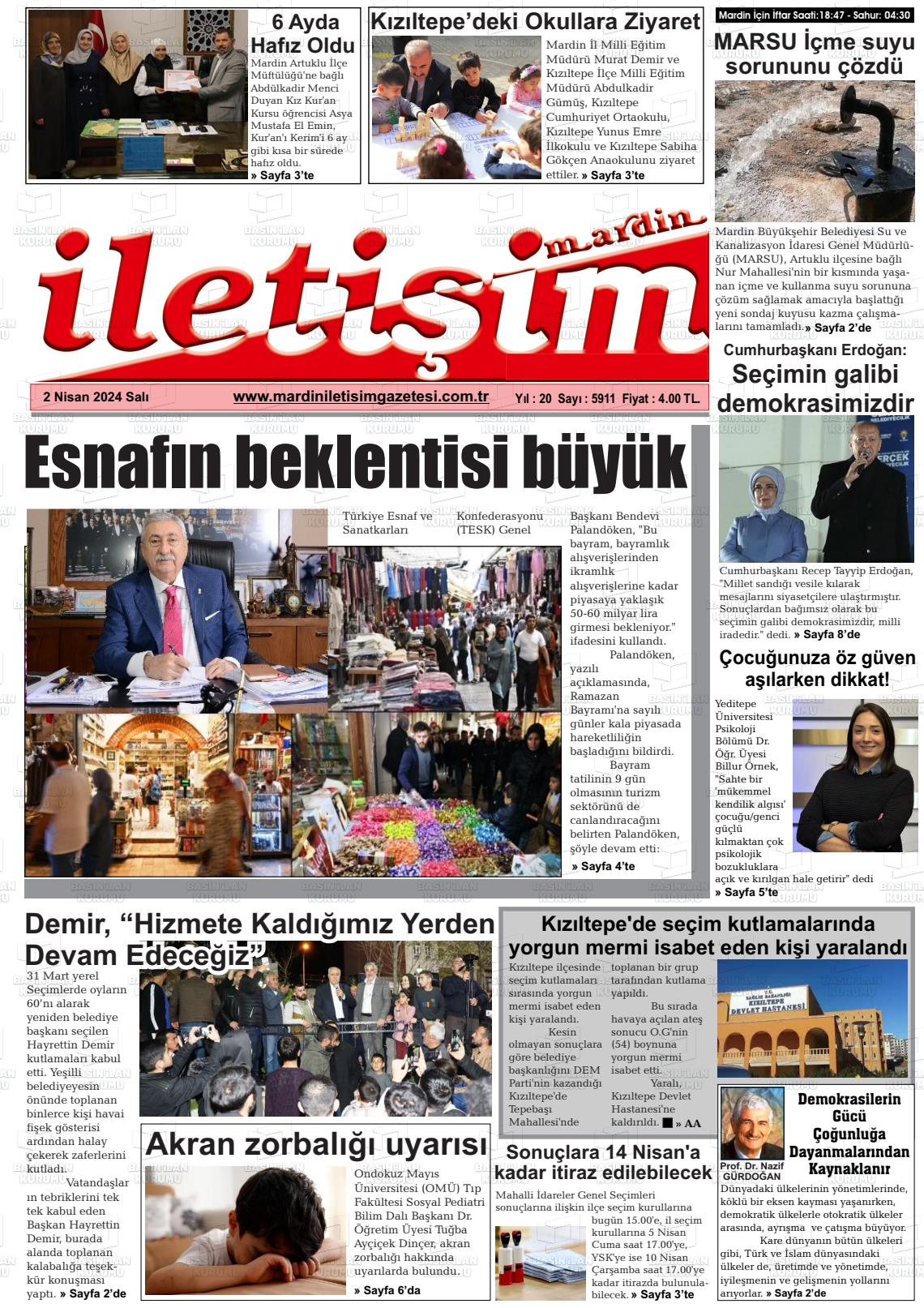 02 Nisan 2024 Mardin İletişim Gazete Manşeti