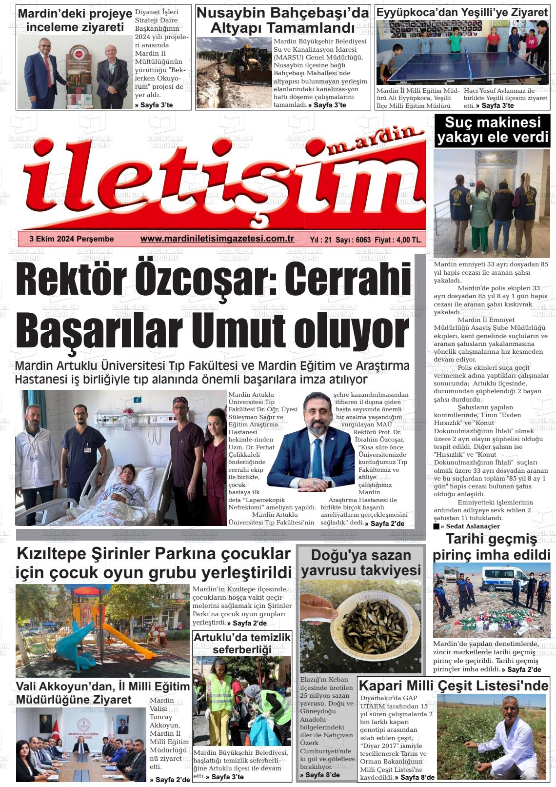 03 Ekim 2024 Mardin İletişim Gazete Manşeti