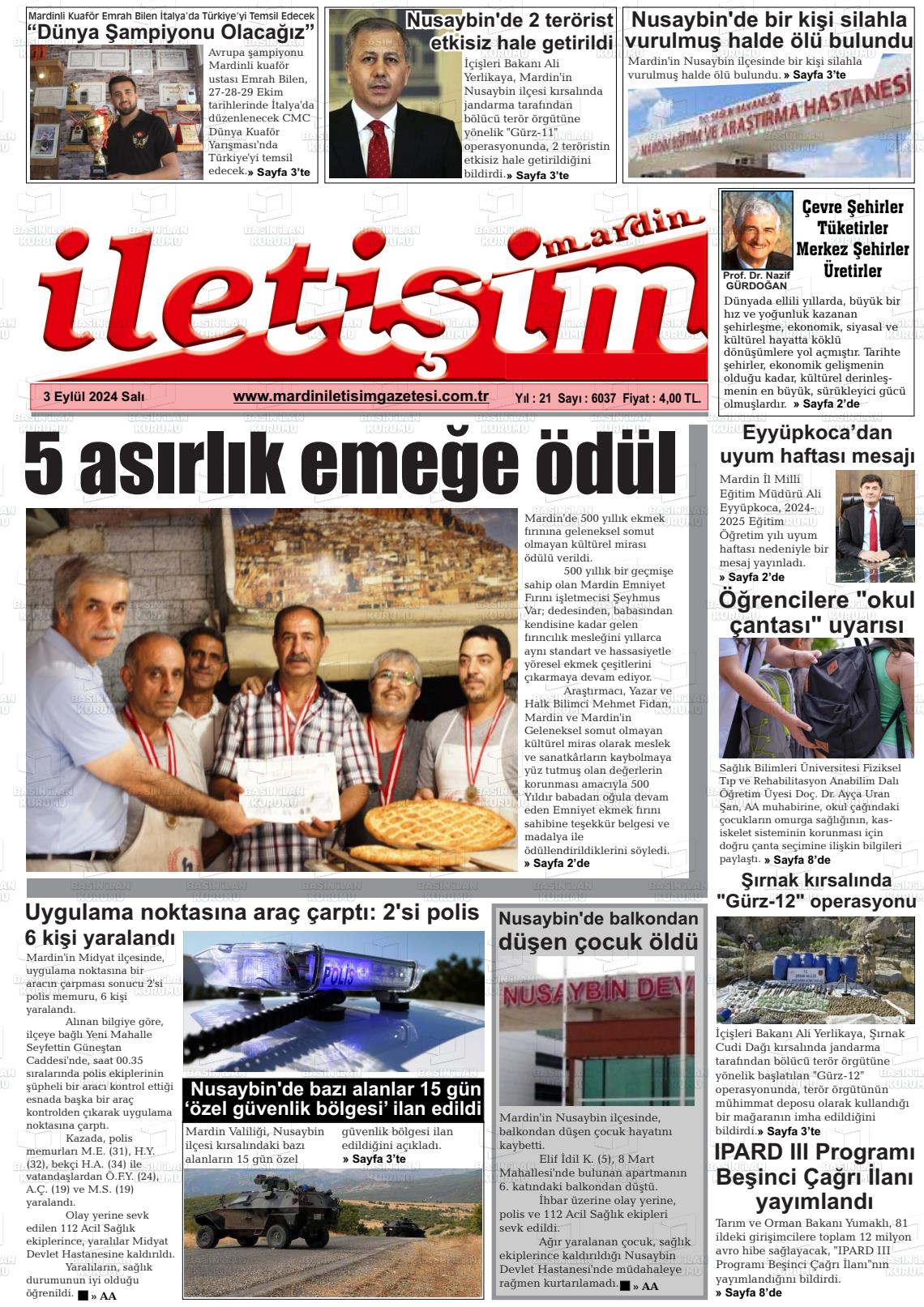 03 Eylül 2024 Mardin İletişim Gazete Manşeti