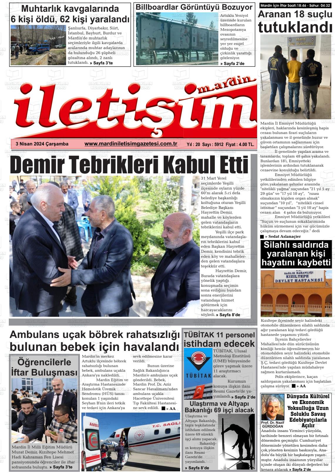 03 Nisan 2024 Mardin İletişim Gazete Manşeti