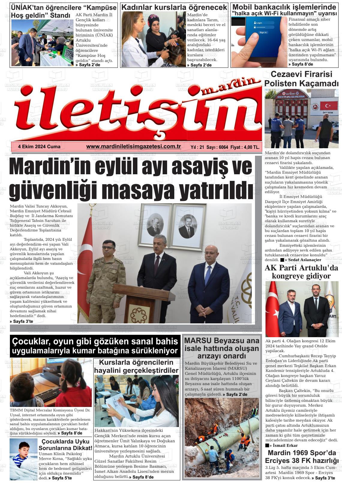 04 Ekim 2024 Mardin İletişim Gazete Manşeti