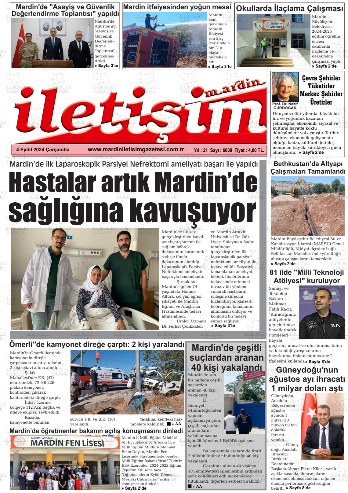 04 Eylül 2024 Mardin İletişim Gazete Manşeti