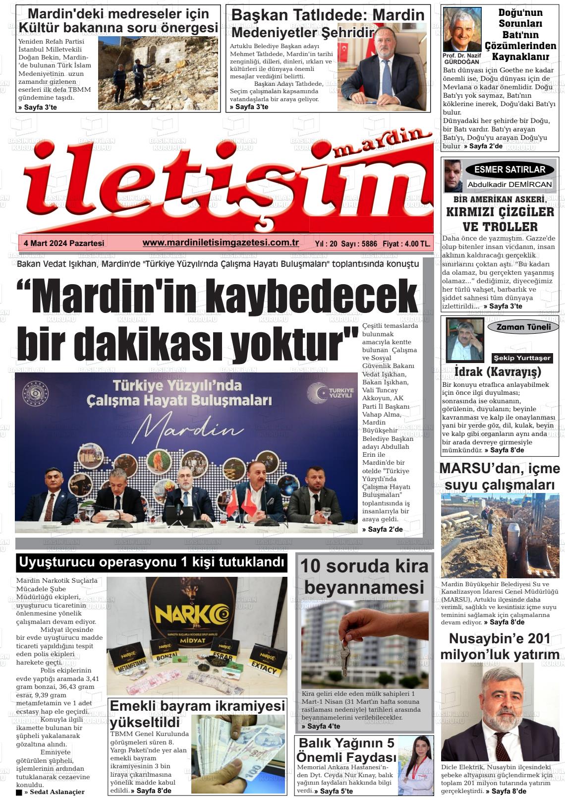 04 Mart 2024 Mardin İletişim Gazete Manşeti