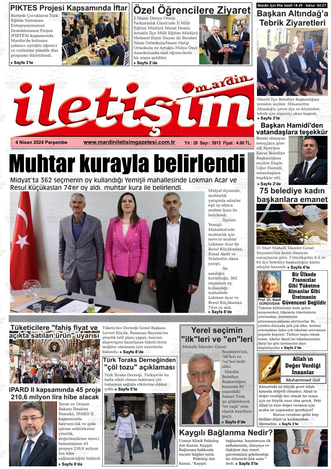 04 Nisan 2024 Mardin İletişim Gazete Manşeti