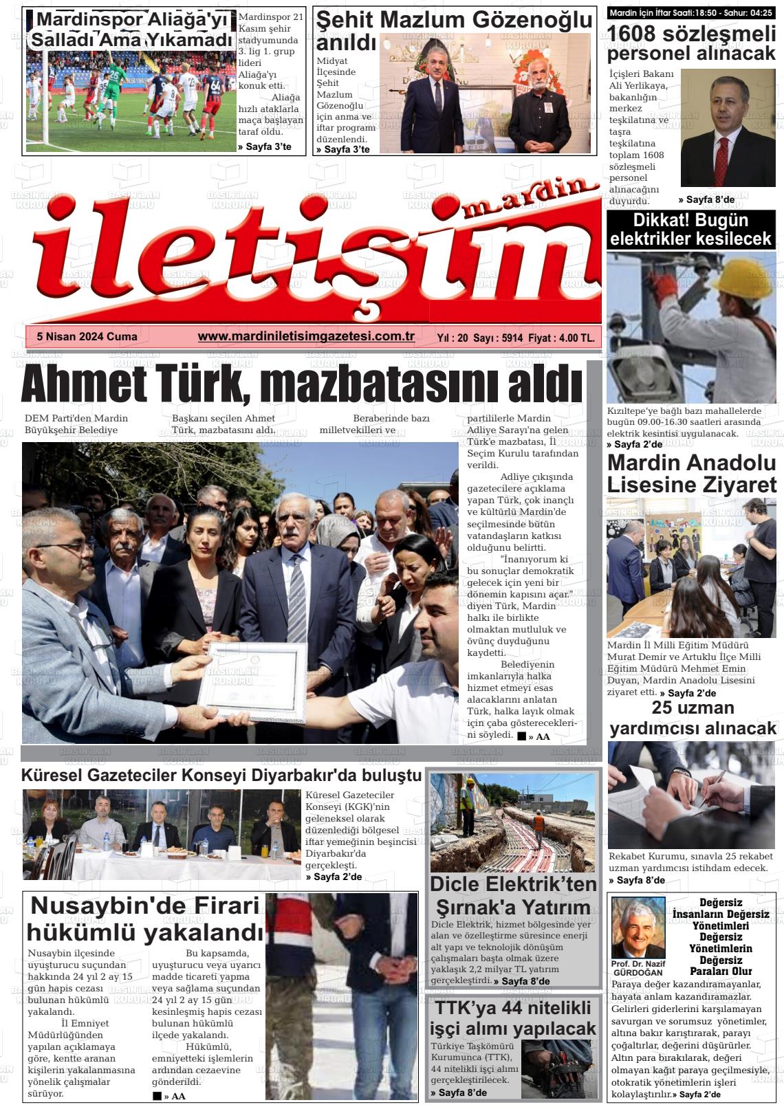 05 Nisan 2024 Mardin İletişim Gazete Manşeti