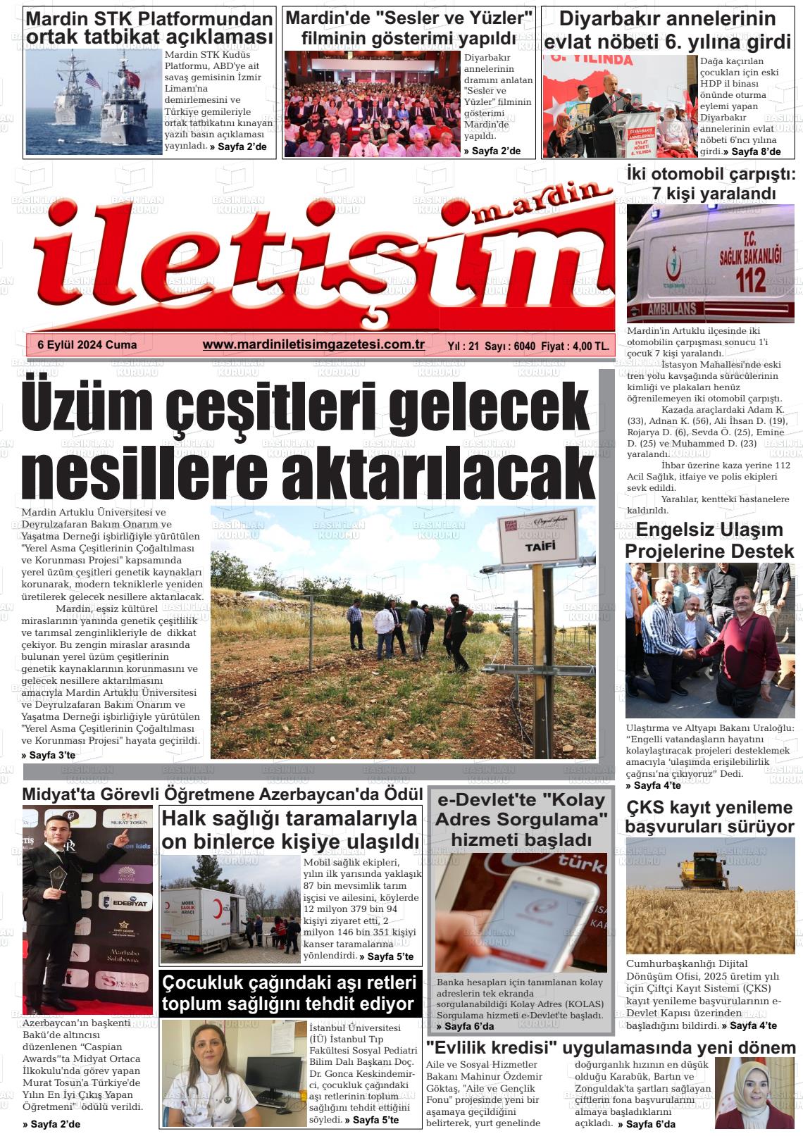 06 Eylül 2024 Mardin İletişim Gazete Manşeti