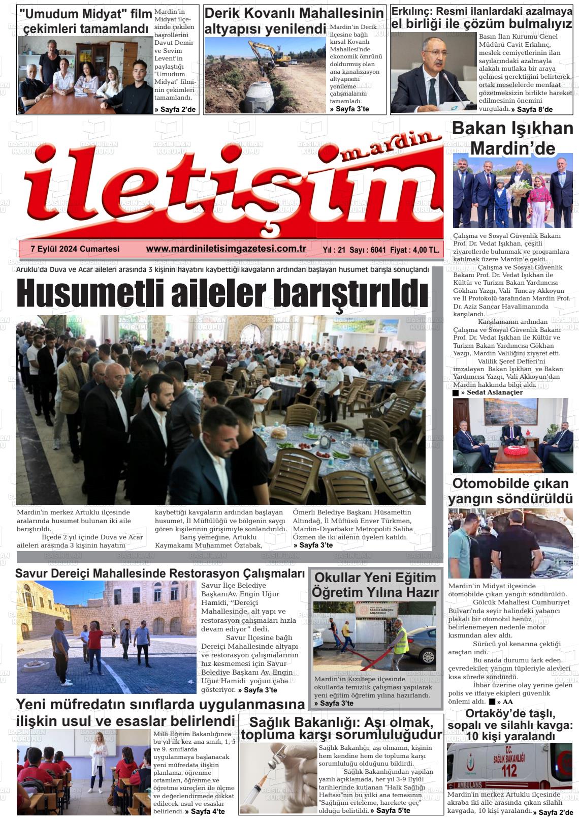 07 Eylül 2024 Mardin İletişim Gazete Manşeti