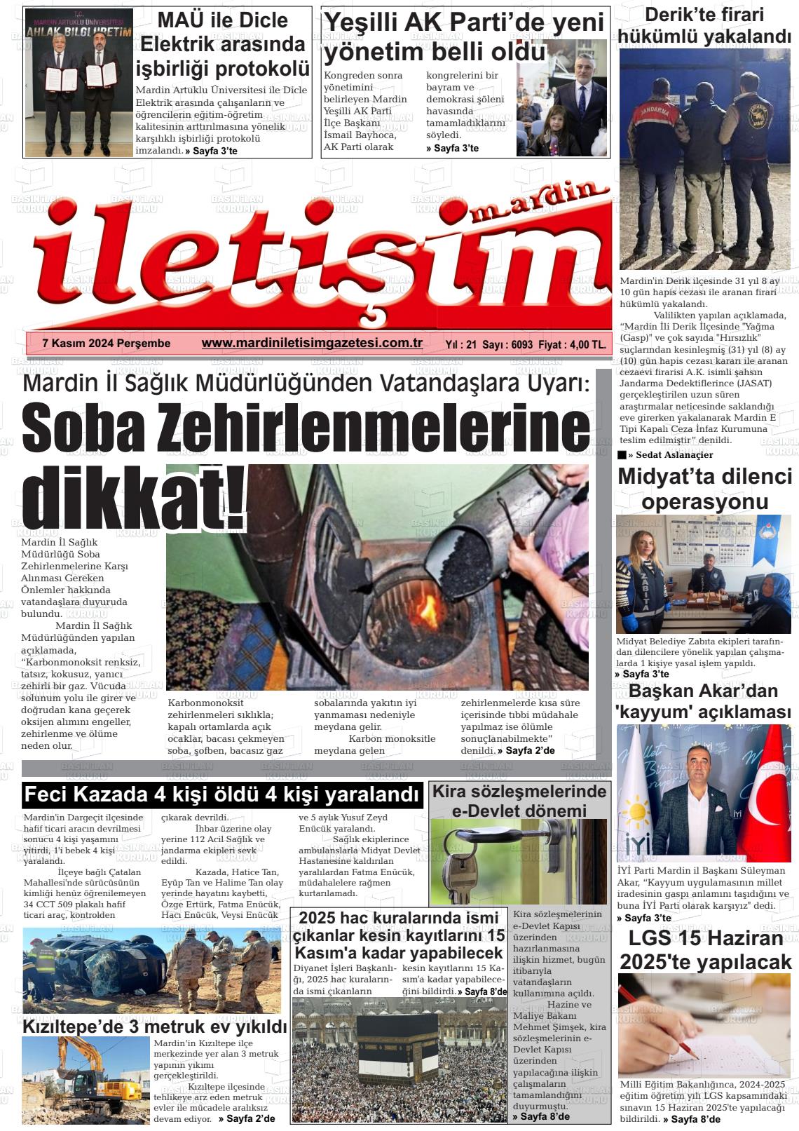 07 Kasım 2024 Mardin İletişim Gazete Manşeti