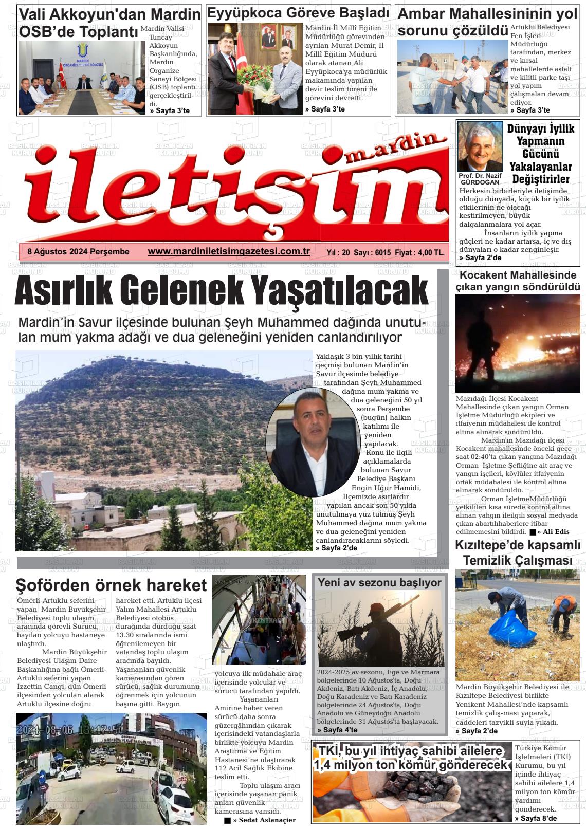 08 Ağustos 2024 Mardin İletişim Gazete Manşeti