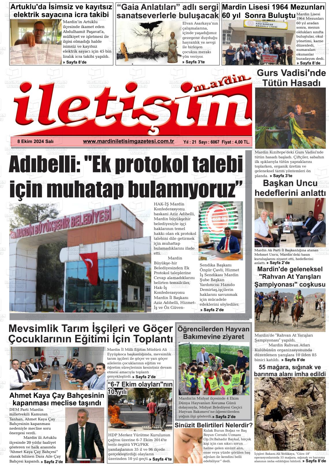 08 Ekim 2024 Mardin İletişim Gazete Manşeti