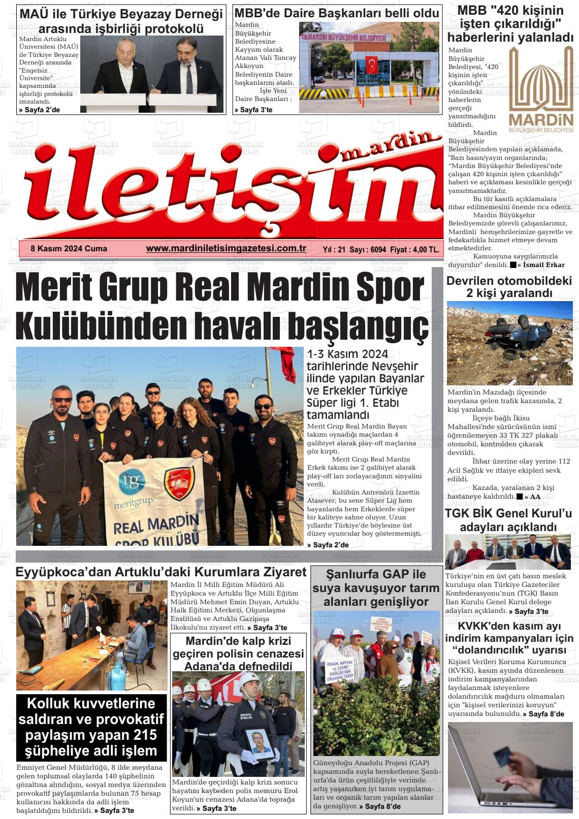 08 Kasım 2024 Mardin İletişim Gazete Manşeti