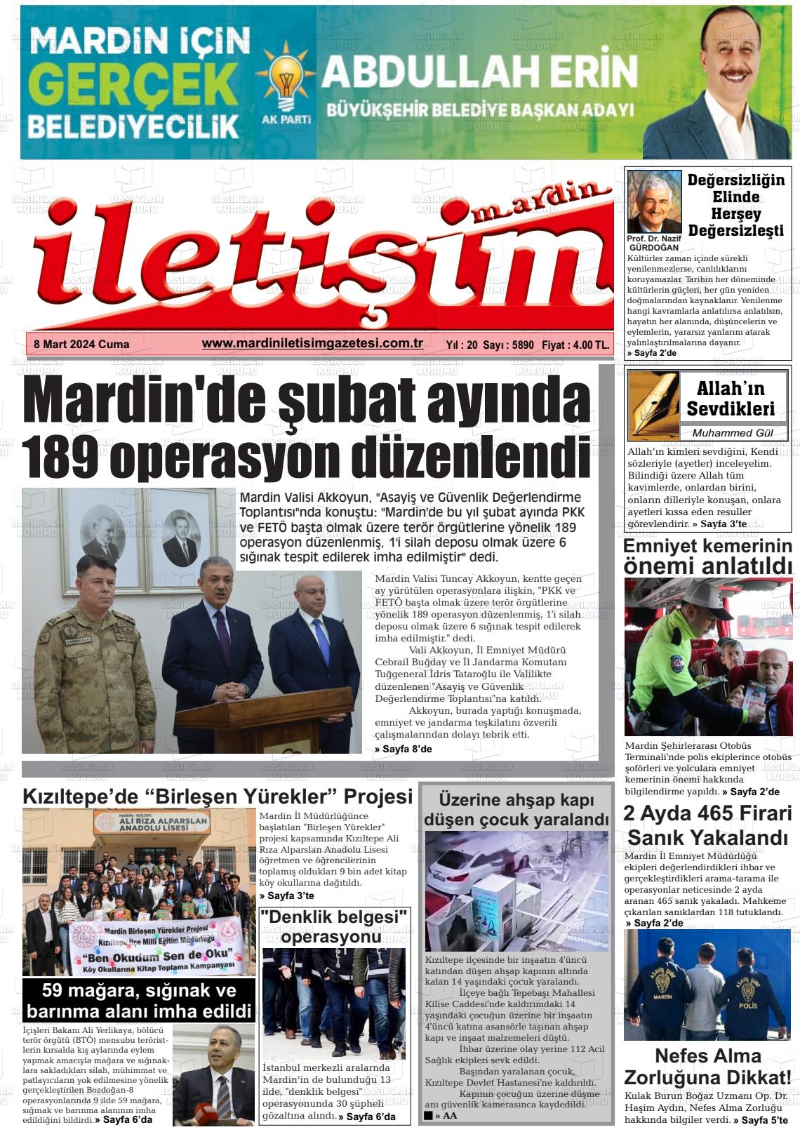 08 Mart 2024 Mardin İletişim Gazete Manşeti