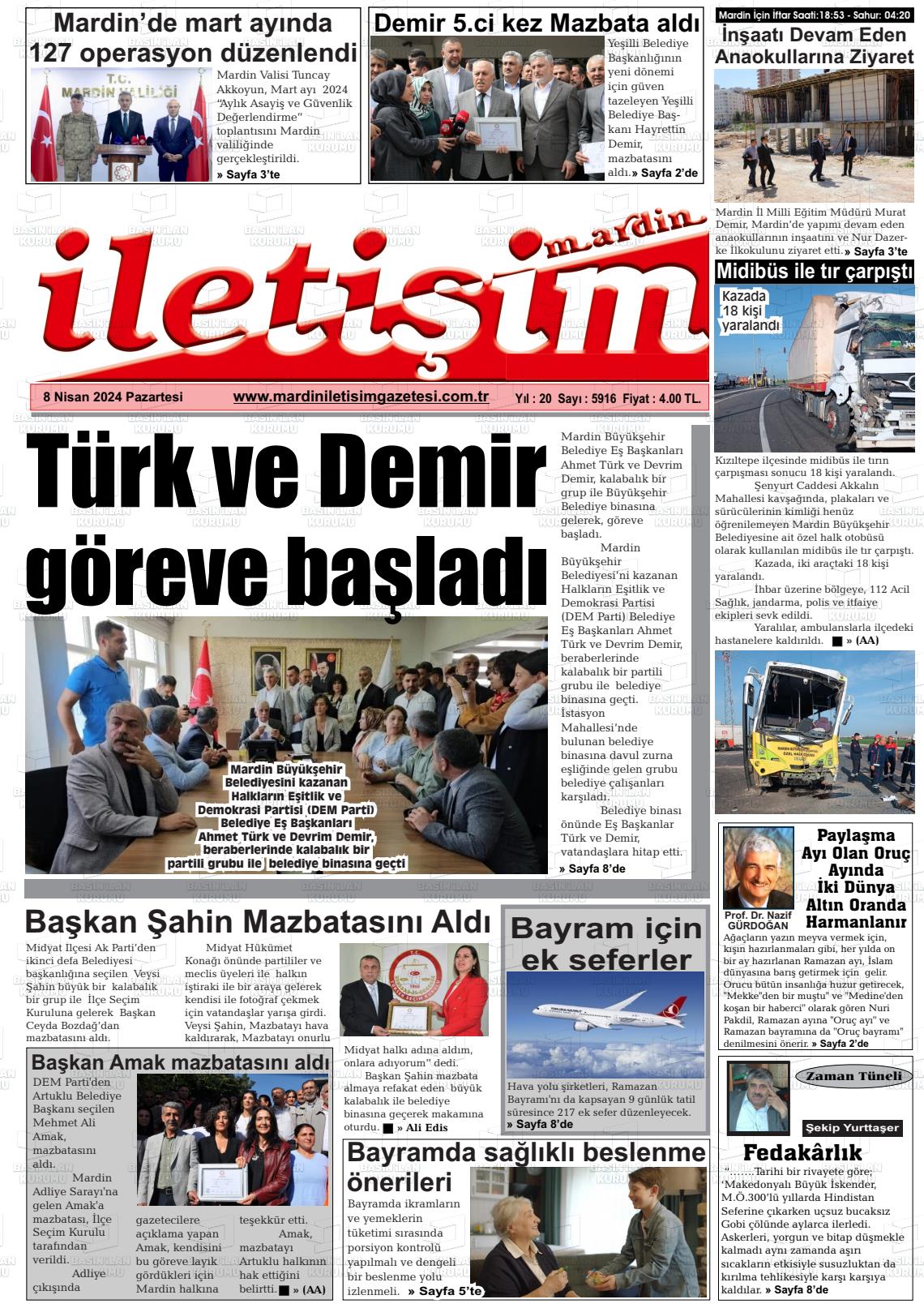 08 Nisan 2024 Mardin İletişim Gazete Manşeti