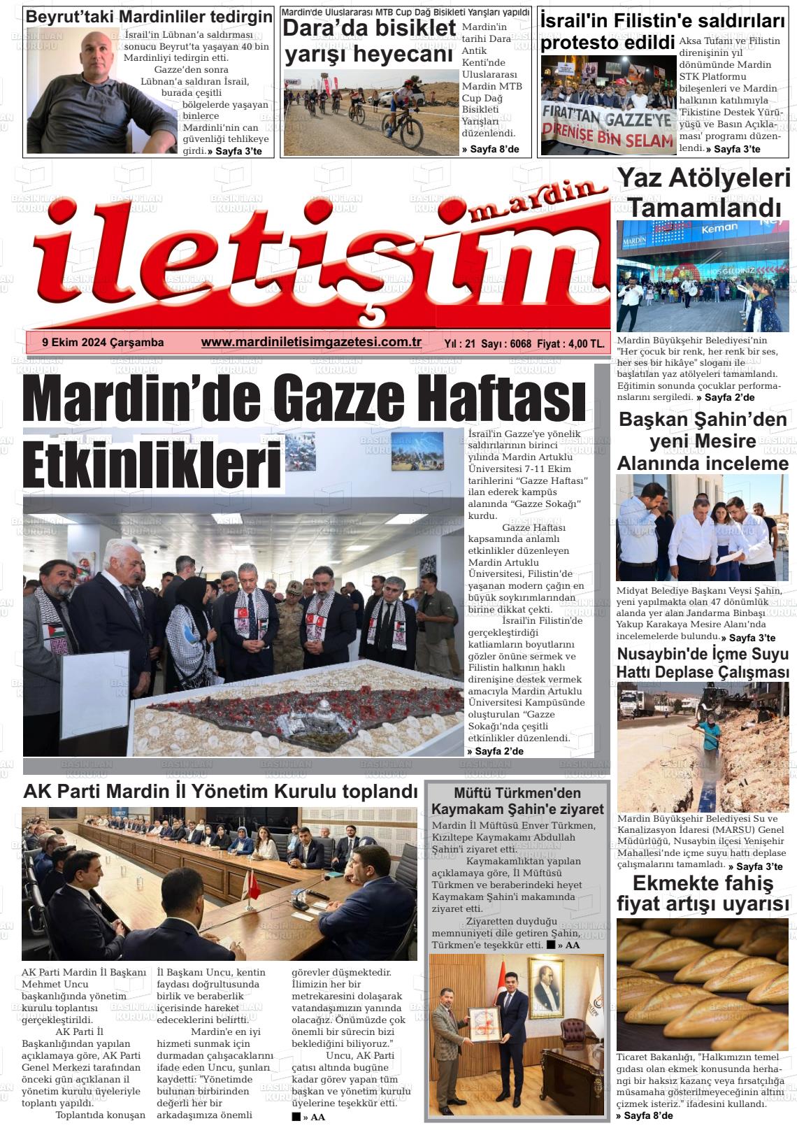 09 Ekim 2024 Mardin İletişim Gazete Manşeti