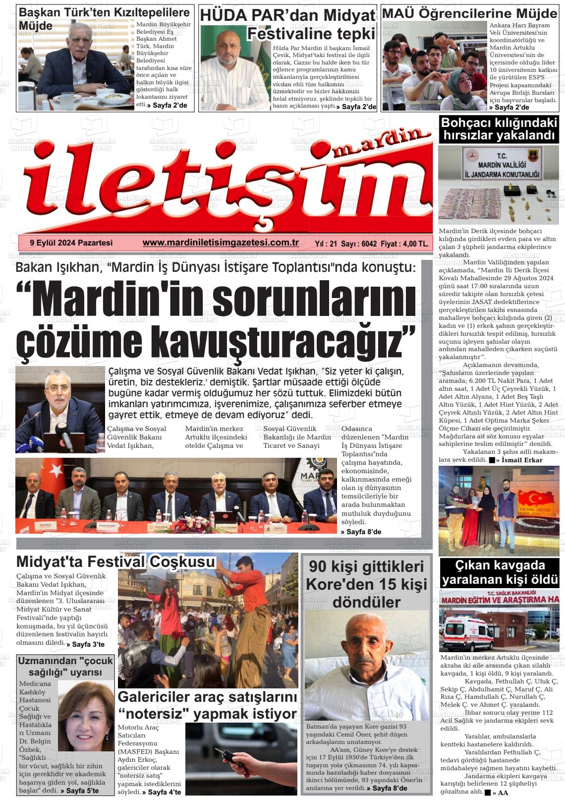 09 Eylül 2024 Mardin İletişim Gazete Manşeti