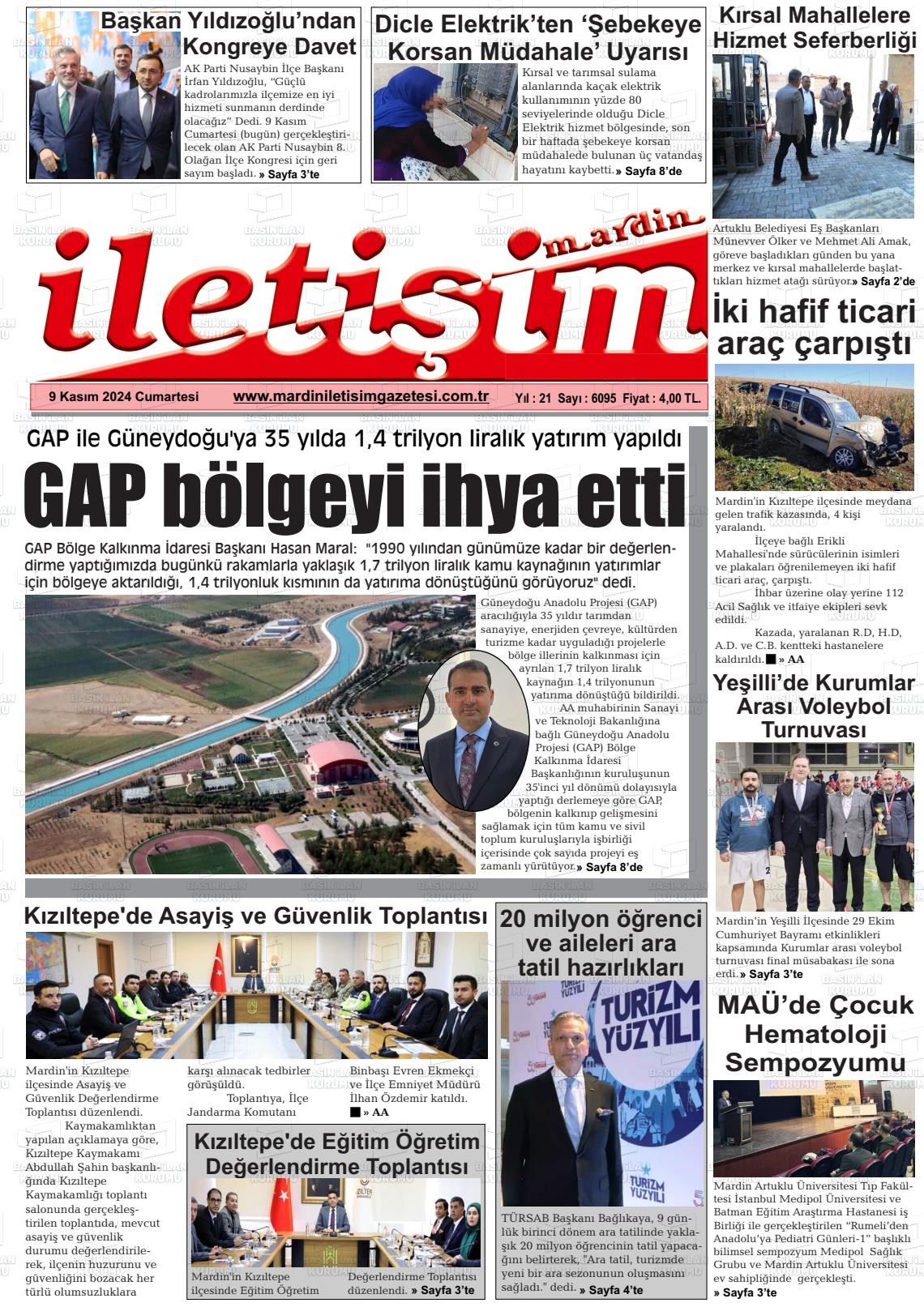 09 Kasım 2024 Mardin İletişim Gazete Manşeti