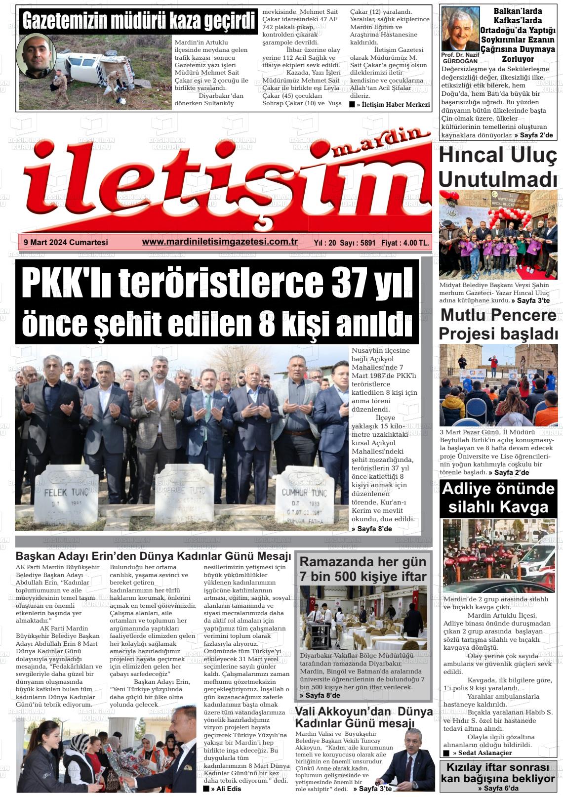 09 Mart 2024 Mardin İletişim Gazete Manşeti